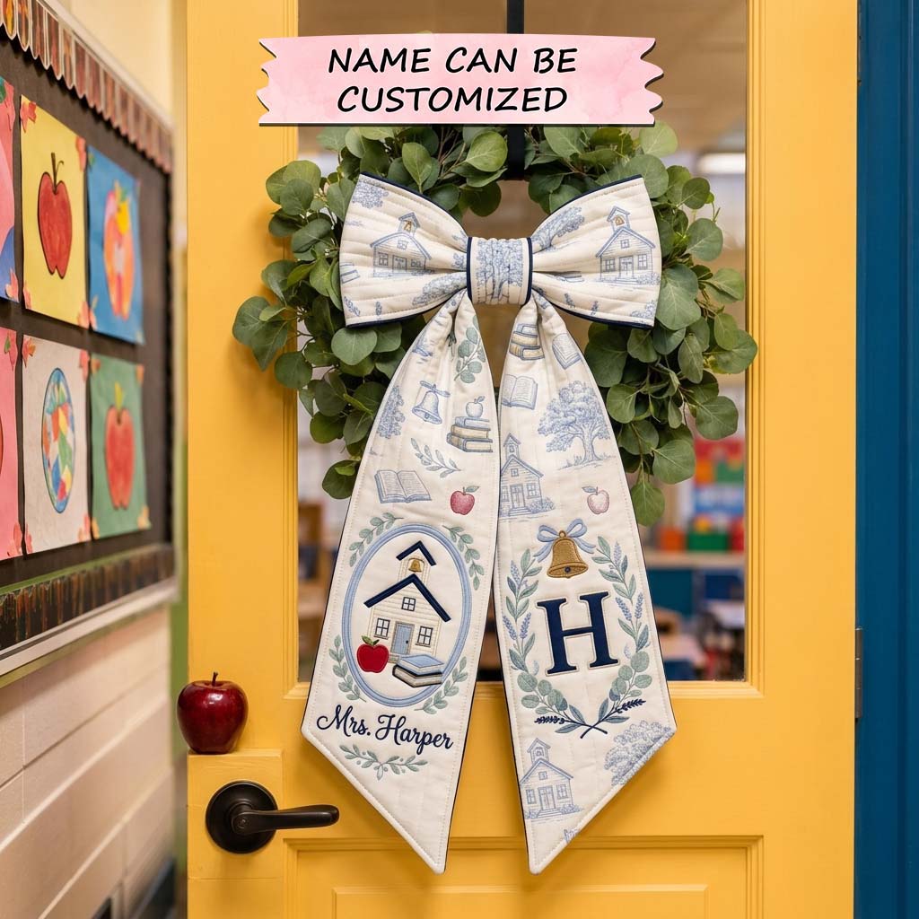 Schoolhouse Toile Bow Quilted Wreath Sash QTCUZ GDTONTD1536