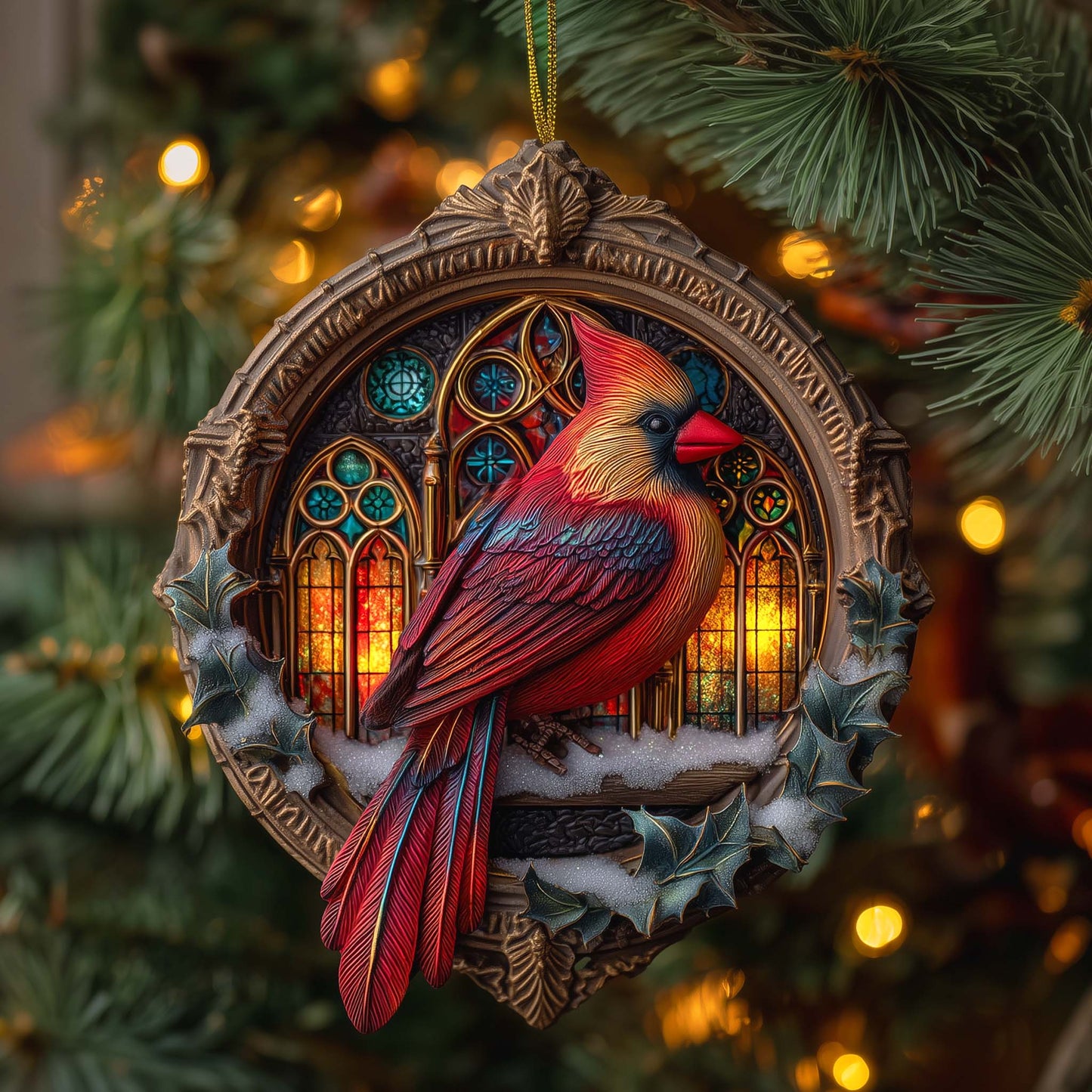 Festive Winter Cardinal Christmas Mica Ornament GFSPHD100