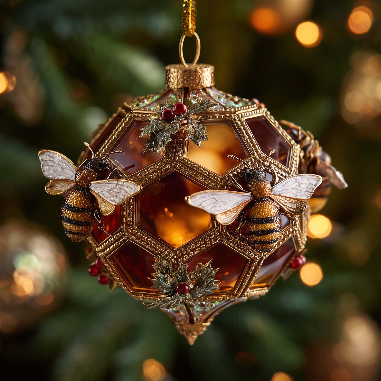 Golden Hive Bee Christmas Mica Ornament GFSPHD114