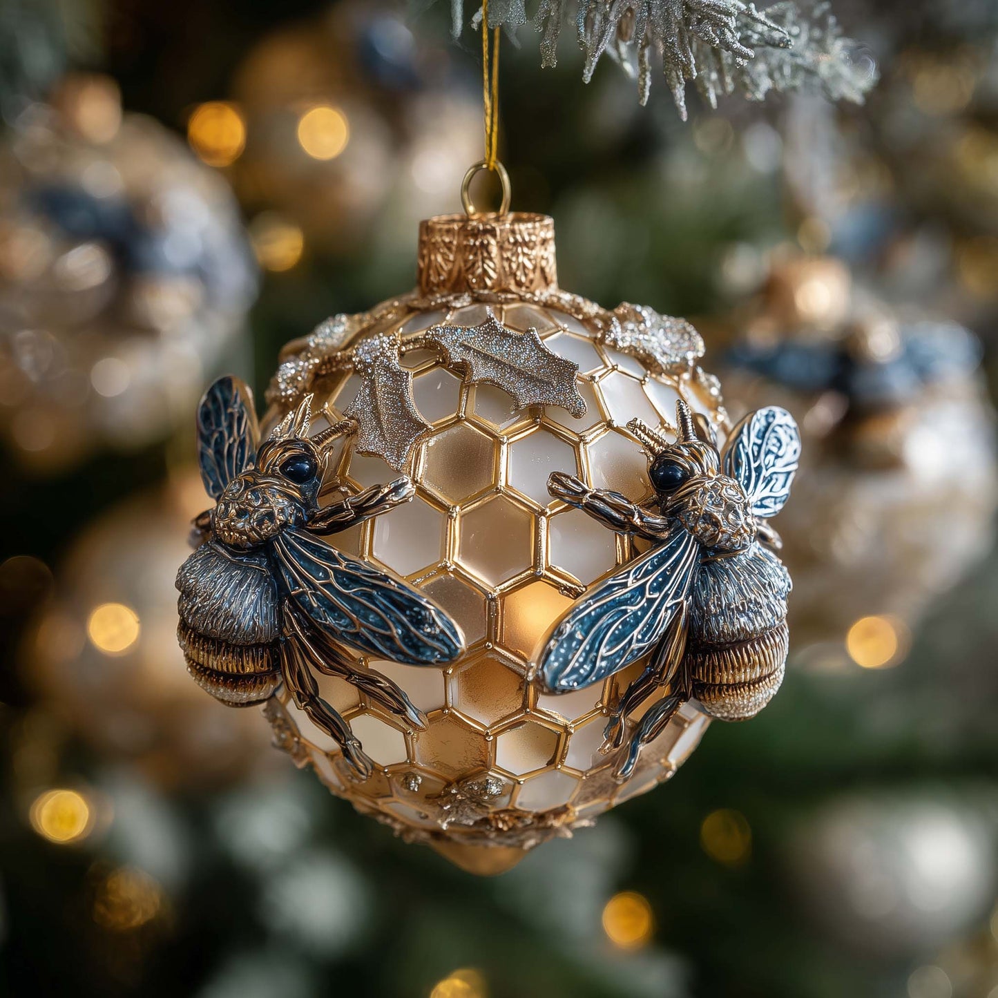Golden Hive Bee Christmas Mica Ornament GFSPHD116
