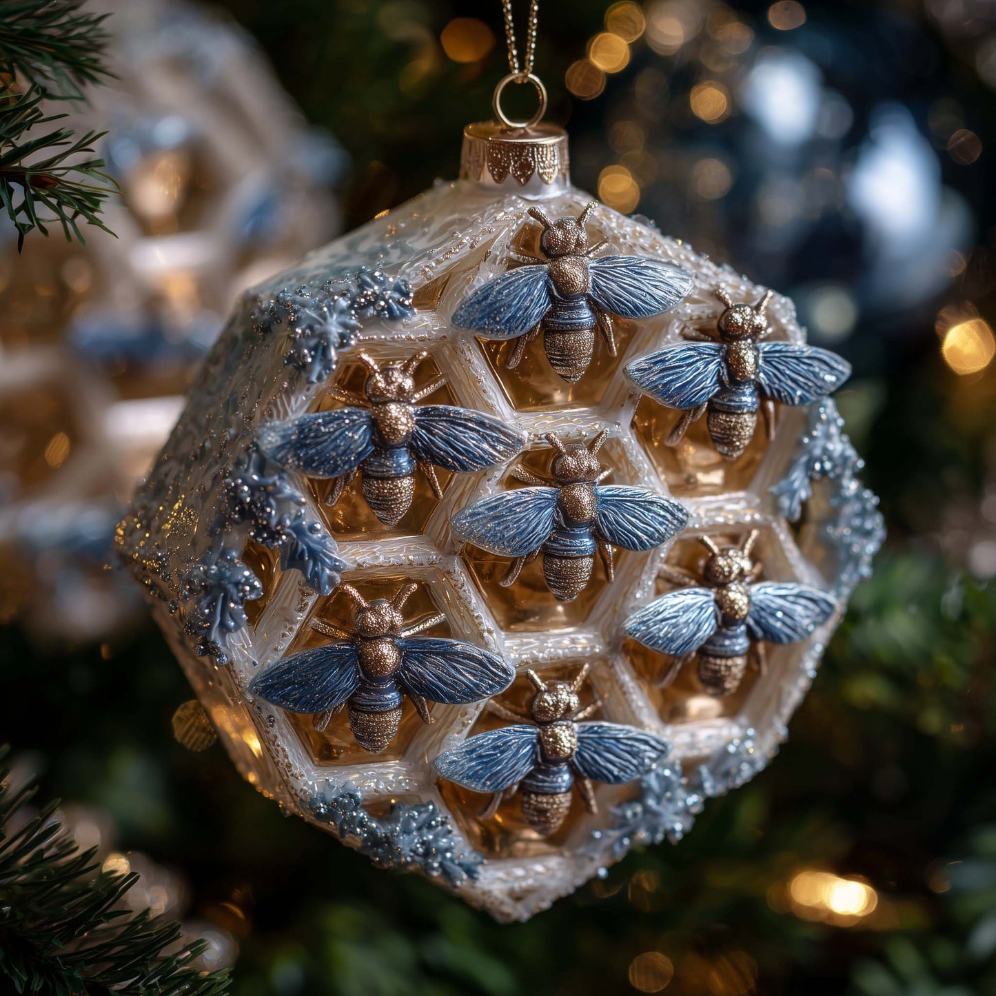 Golden Hive Bee Christmas Mica Ornament GFSPHD117