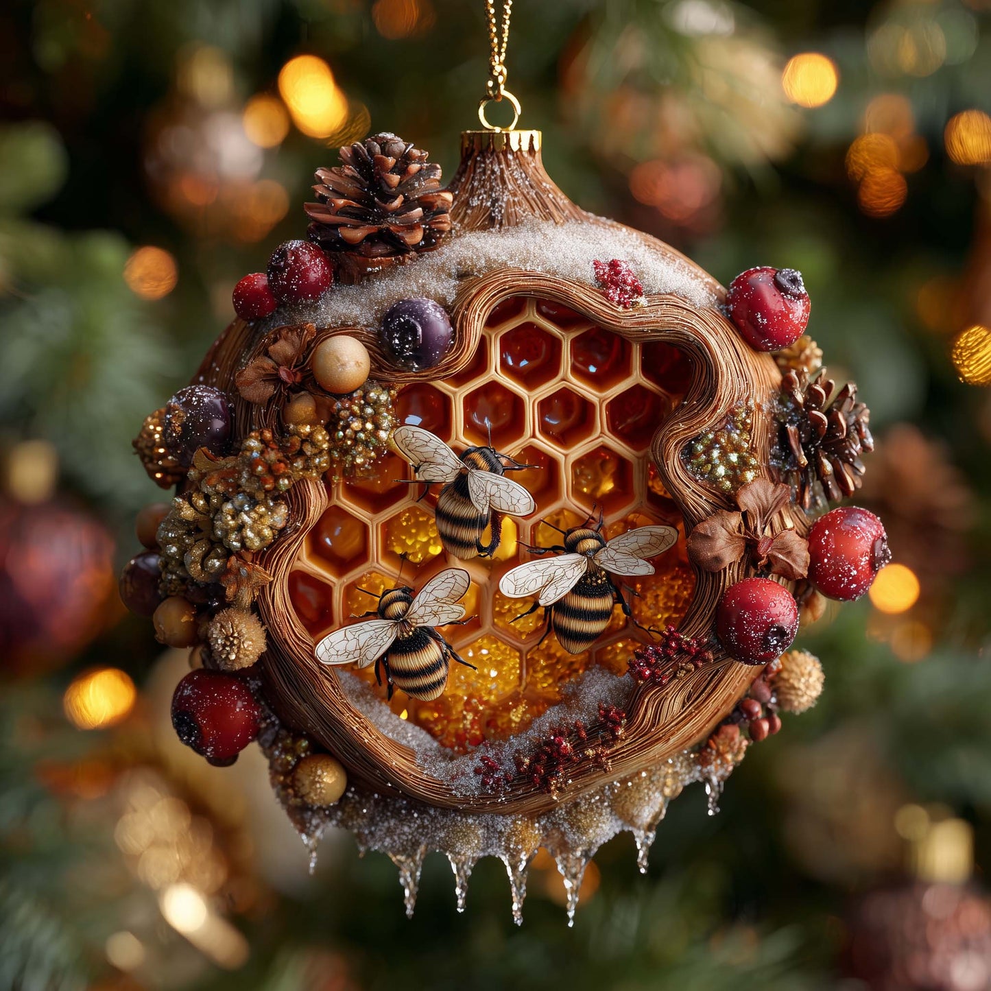 Golden Hive Bee Christmas Mica Ornament GFSPHD123
