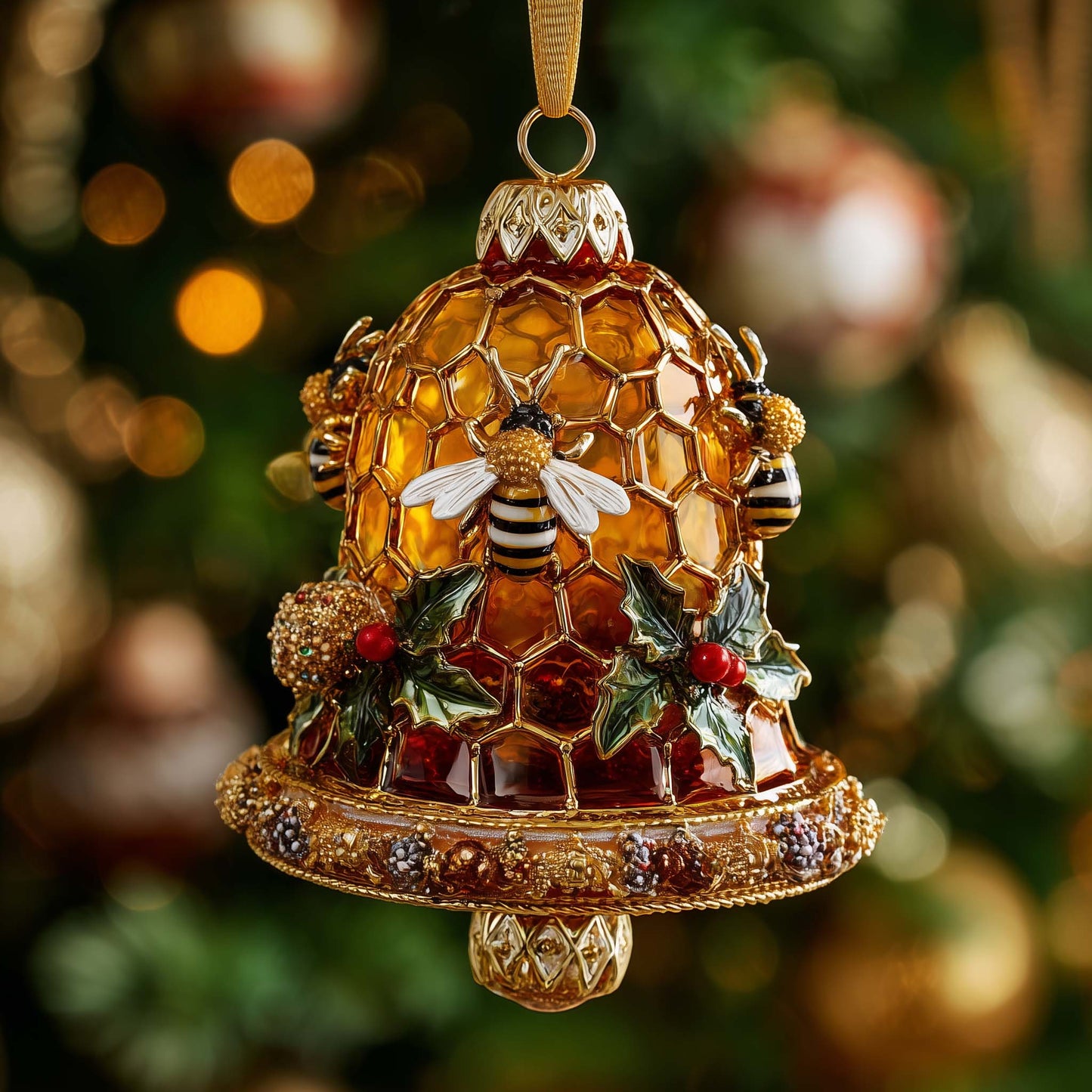 Golden Hive Bee Christmas Mica Ornament GFSPHD126
