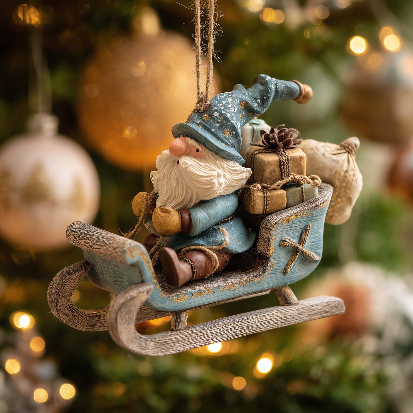 Snow Gnome Sleigh Rider Christmas Mica Ornament GFSPHD36