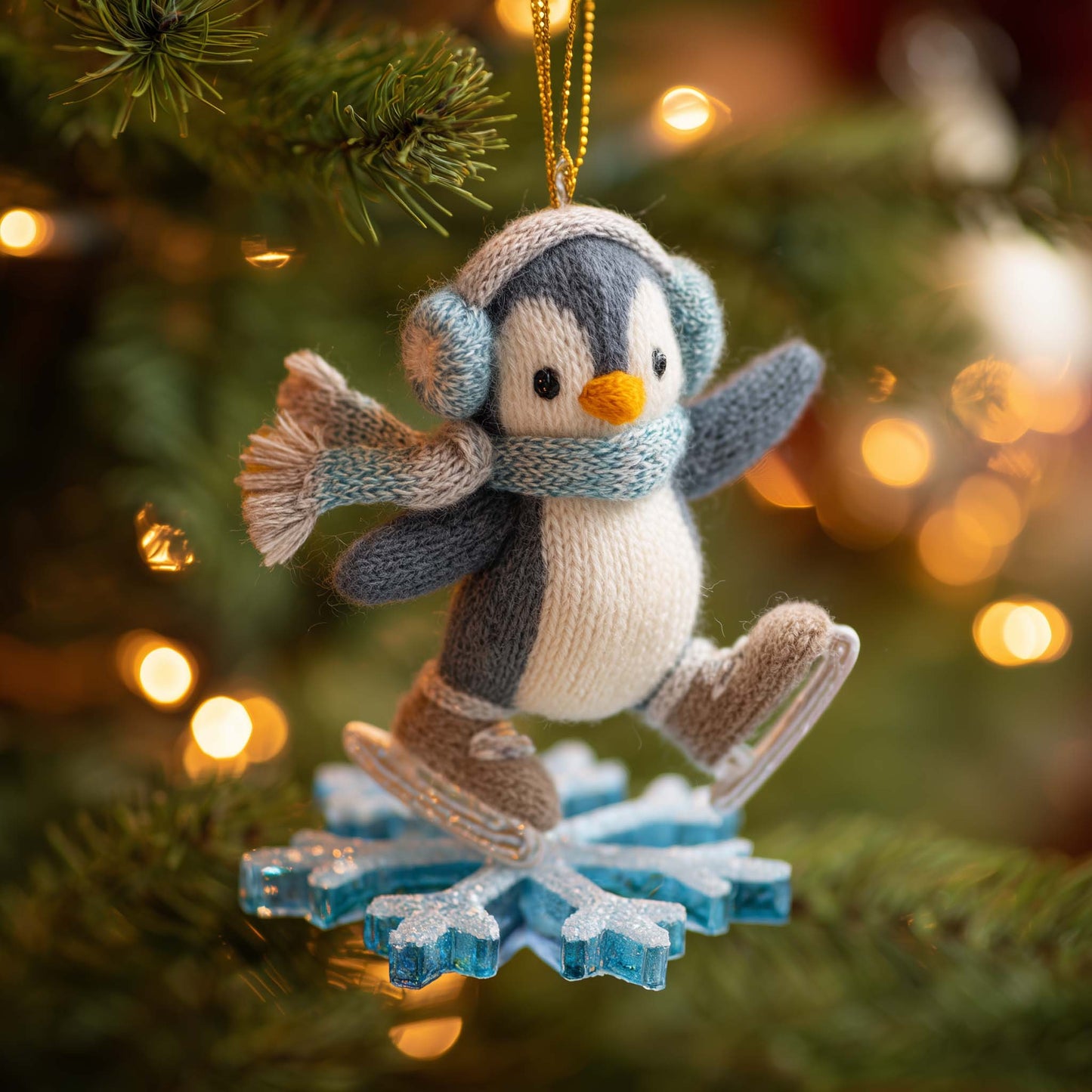 Ice Skating Penguin Christmas Mica Ornament GFSPHD54
