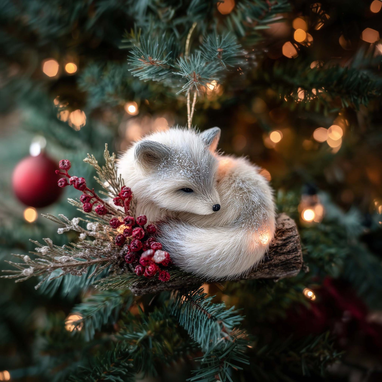 Snowy Whisper Fox Christmas Mica Ornament GFSPHD56