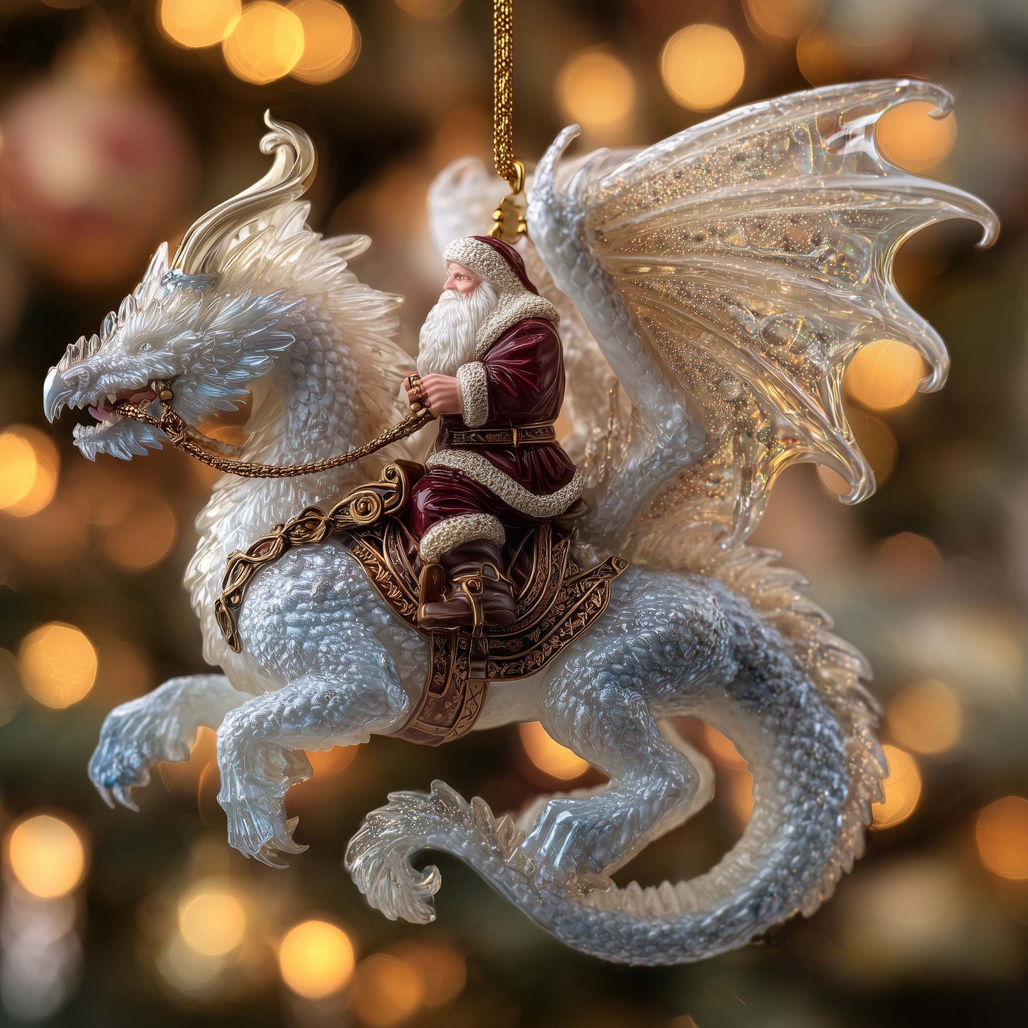 Dragon Rider Santa Christmas Mica Ornament GFSPHD57