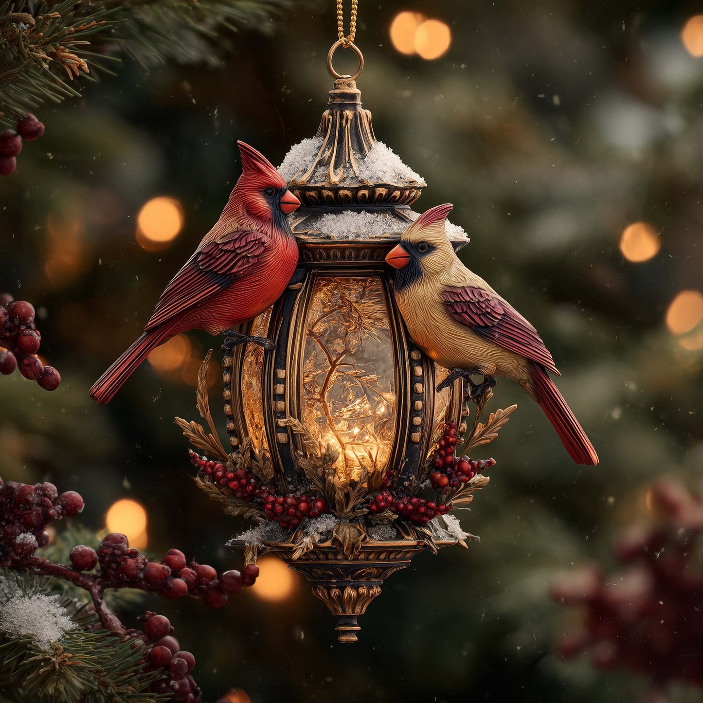 Festive Winter Cardinal Christmas Mica Ornament GFSPHD88