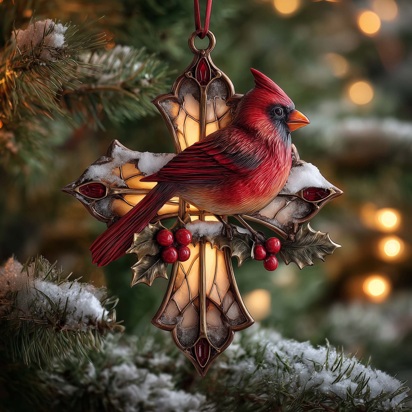 Festive Winter Cardinal Christmas Mica Ornament GFSPHD91