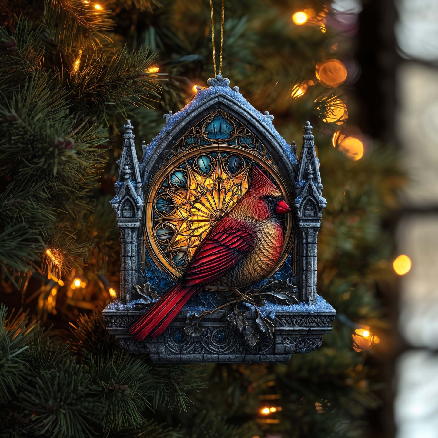 Festive Winter Cardinal Christmas Mica Ornament GFSPHD99