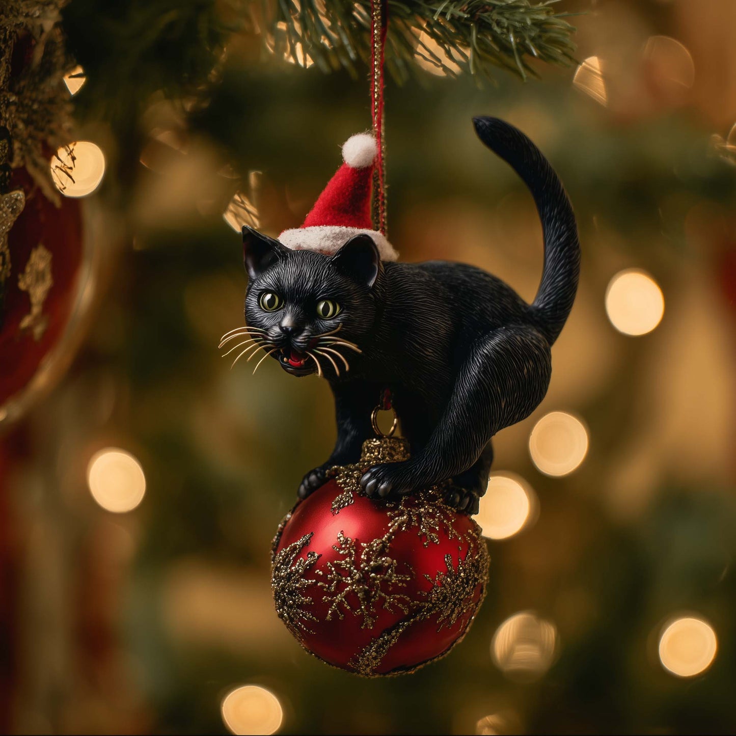 Black Cat Christmas Mica Ornament GFSPMA99