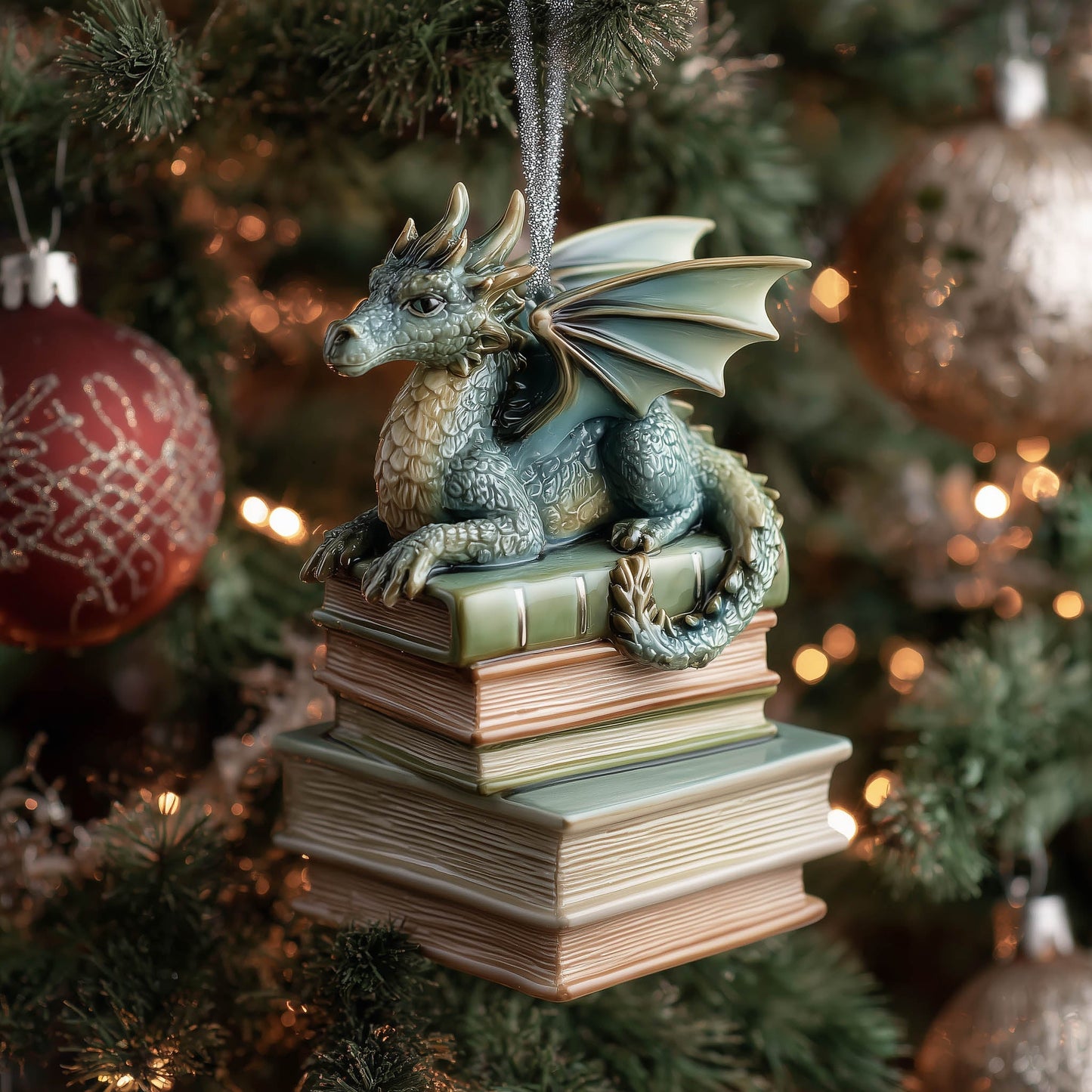 Bookish Dragon Christmas Mica Ornament GFSPNT125