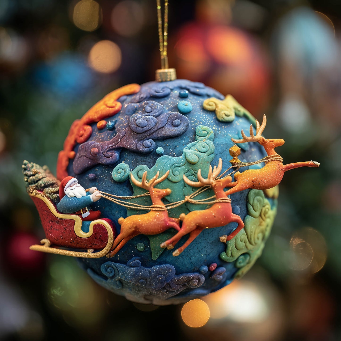 Santa Sleigh Christmas Mica Ornament GFSPNT69