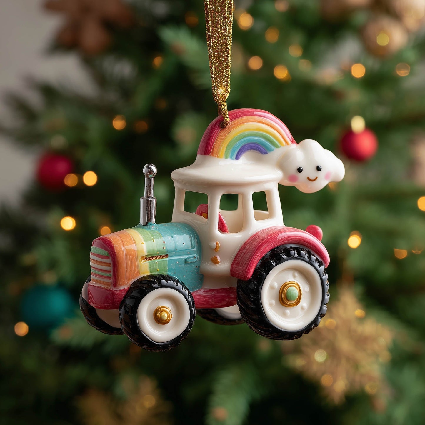 Rainbow Tractor Christmas Mica Ornament GFSPNT90