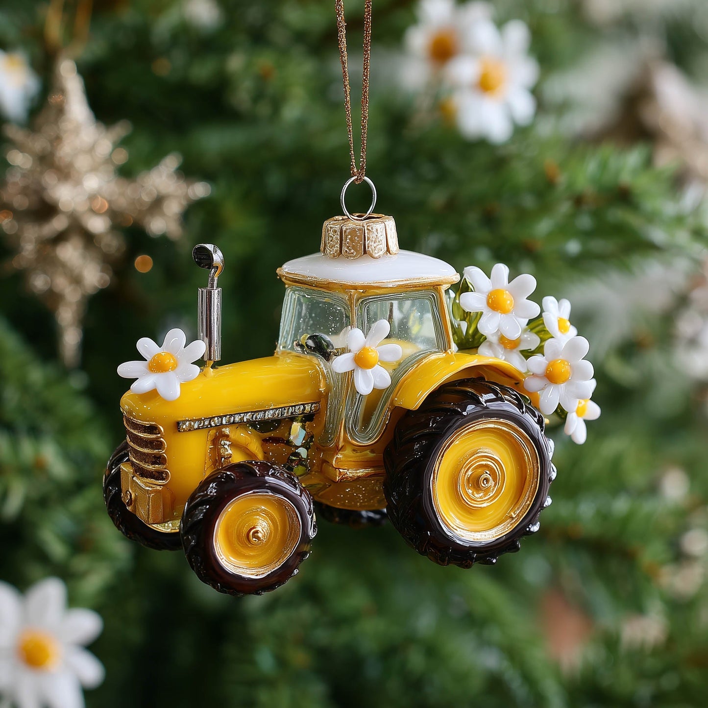 Daisy Tractor Christmas Mica Ornament GFSPNT91