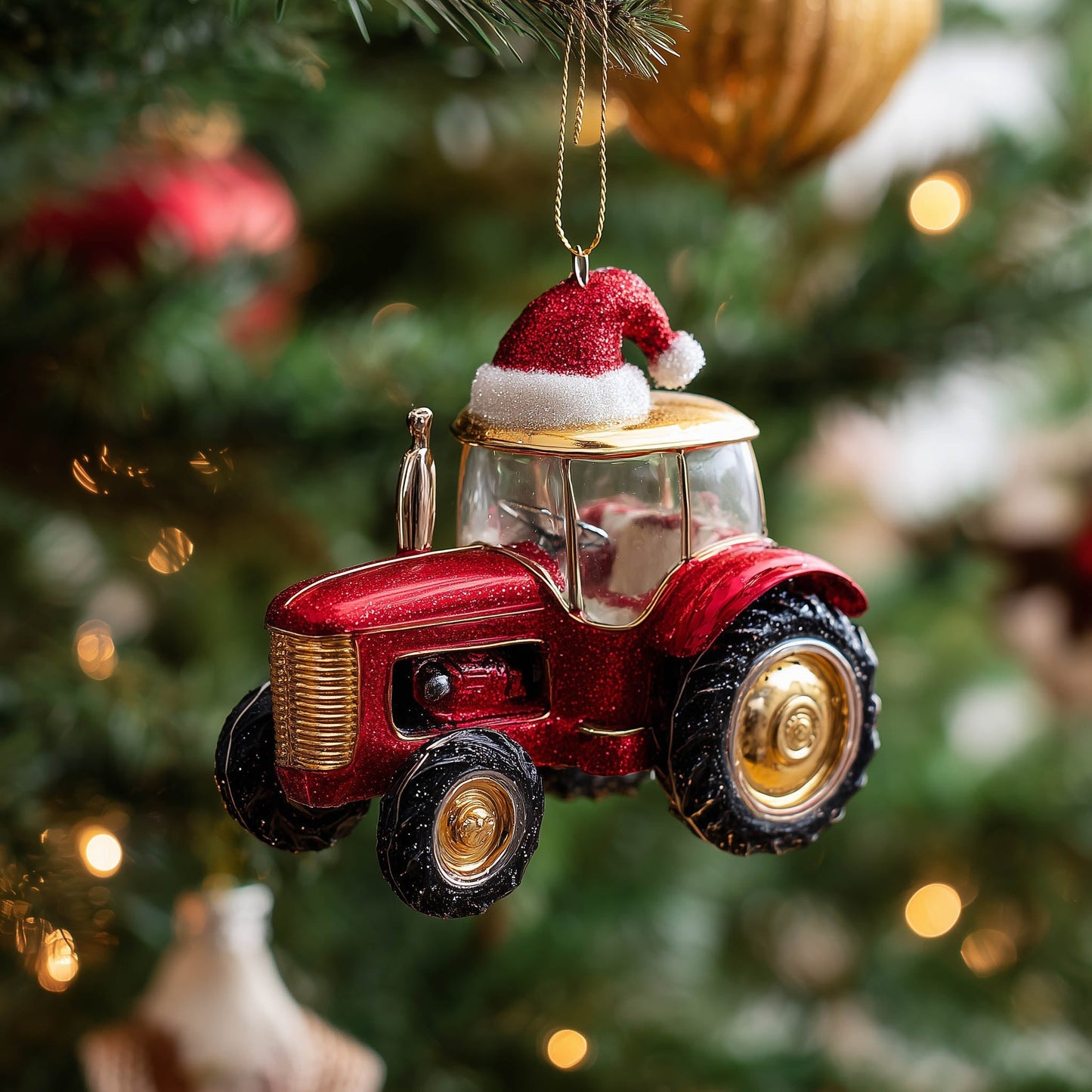 Santa Tractor Christmas Mica Ornament GFSPNT92