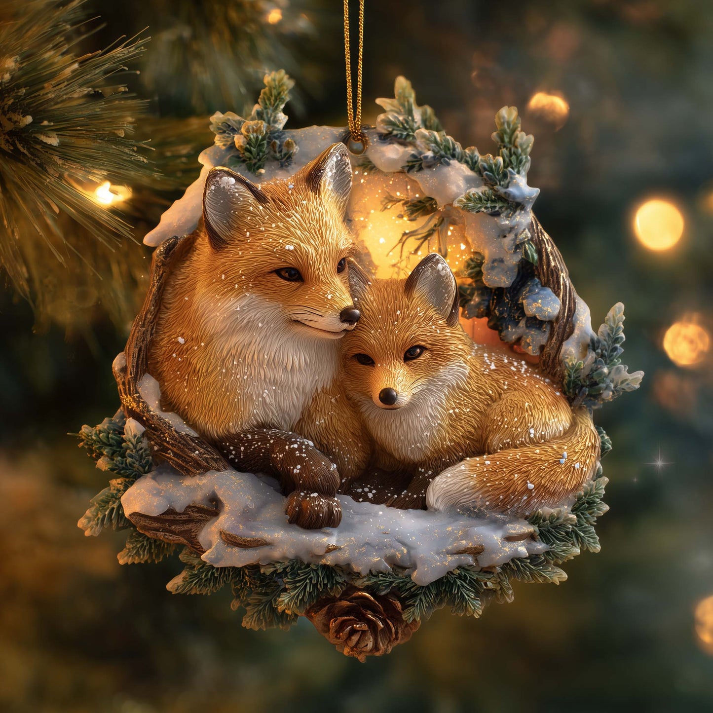 Fox Haven Embrace Christmas Mica Ornament GFSPQA03