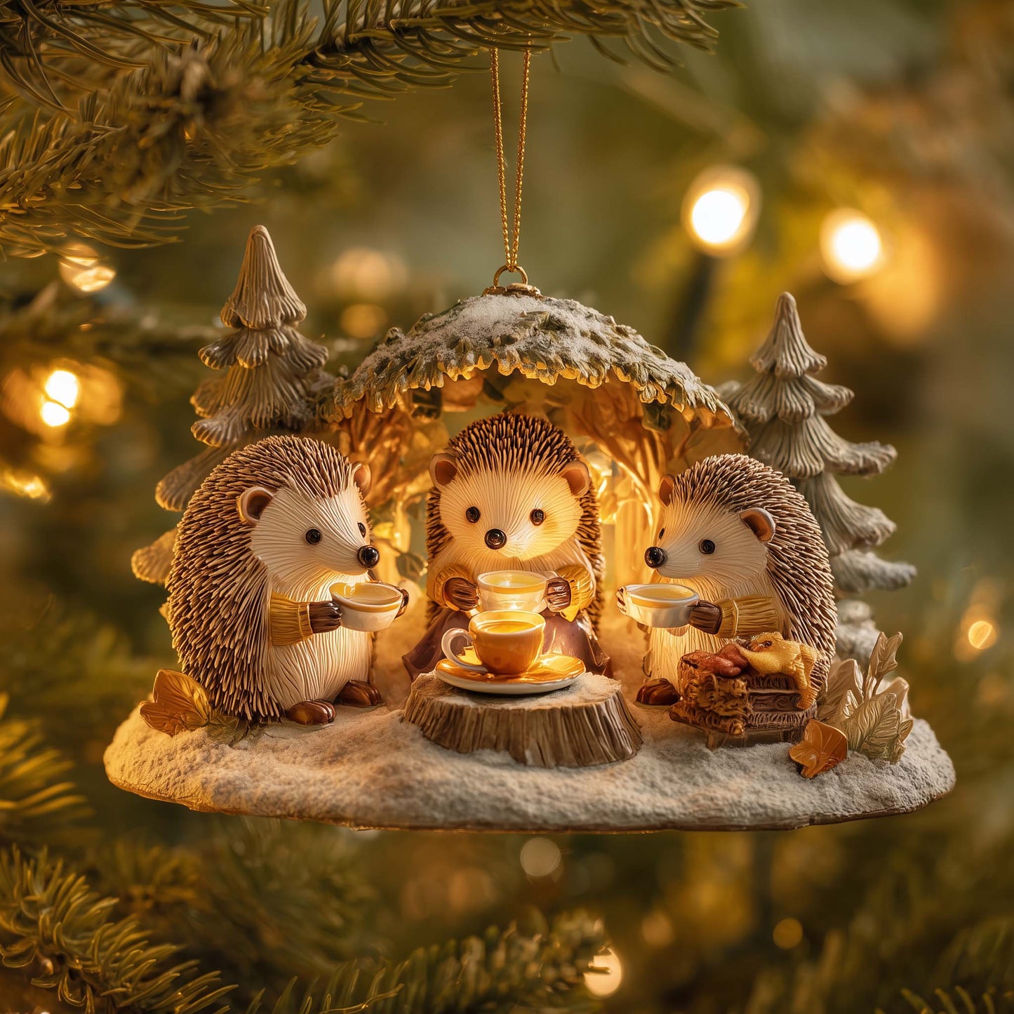 Hedgehog Hearth Glow Christmas Mica Ornament GFSPQA04