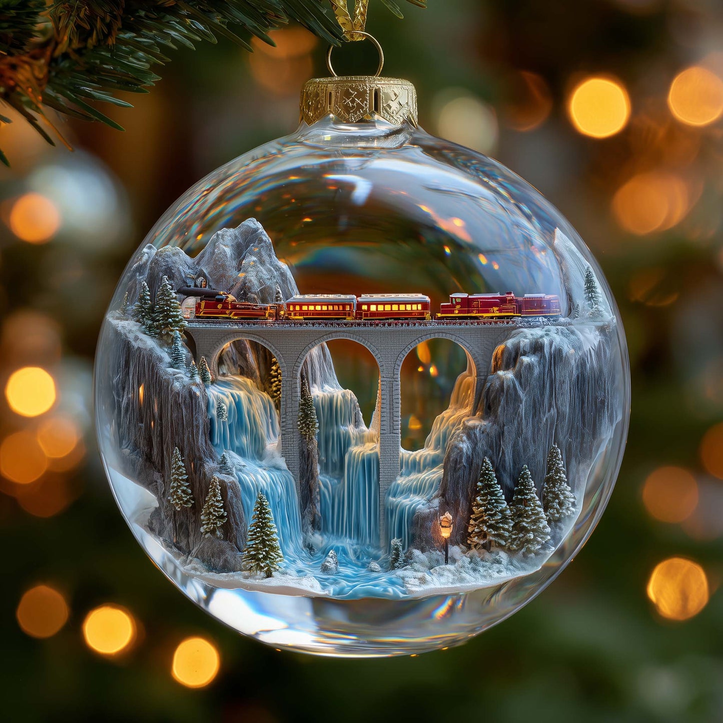 Ice Waterfall Railway Christmas Mica Ornament GFSPQA106