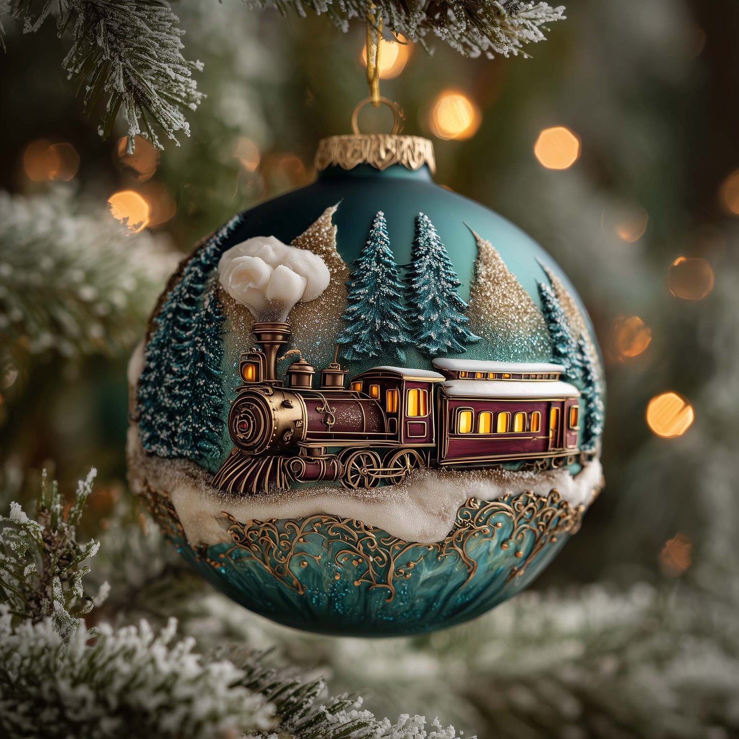 Peppermint Forest Train Christmas Mica Ornament GFSPQA122