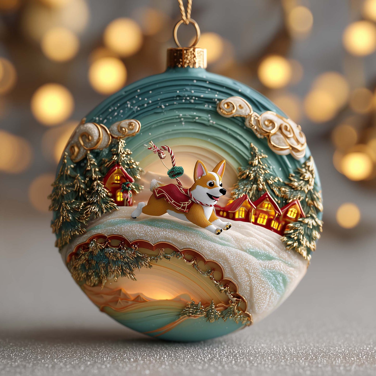 Playful Corgi Christmas Mica Ornament GFSPQA138