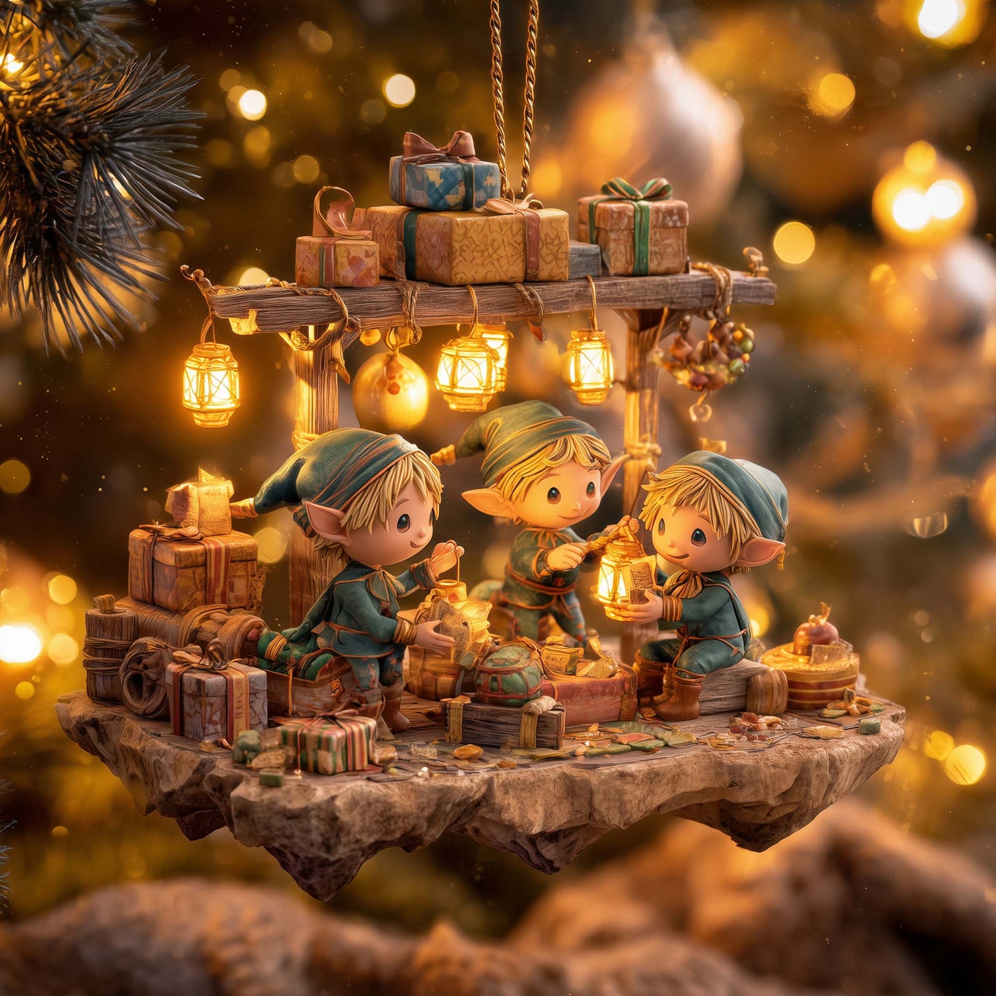 Elves at Twilight Christmas Mica Ornament GFSPQA23