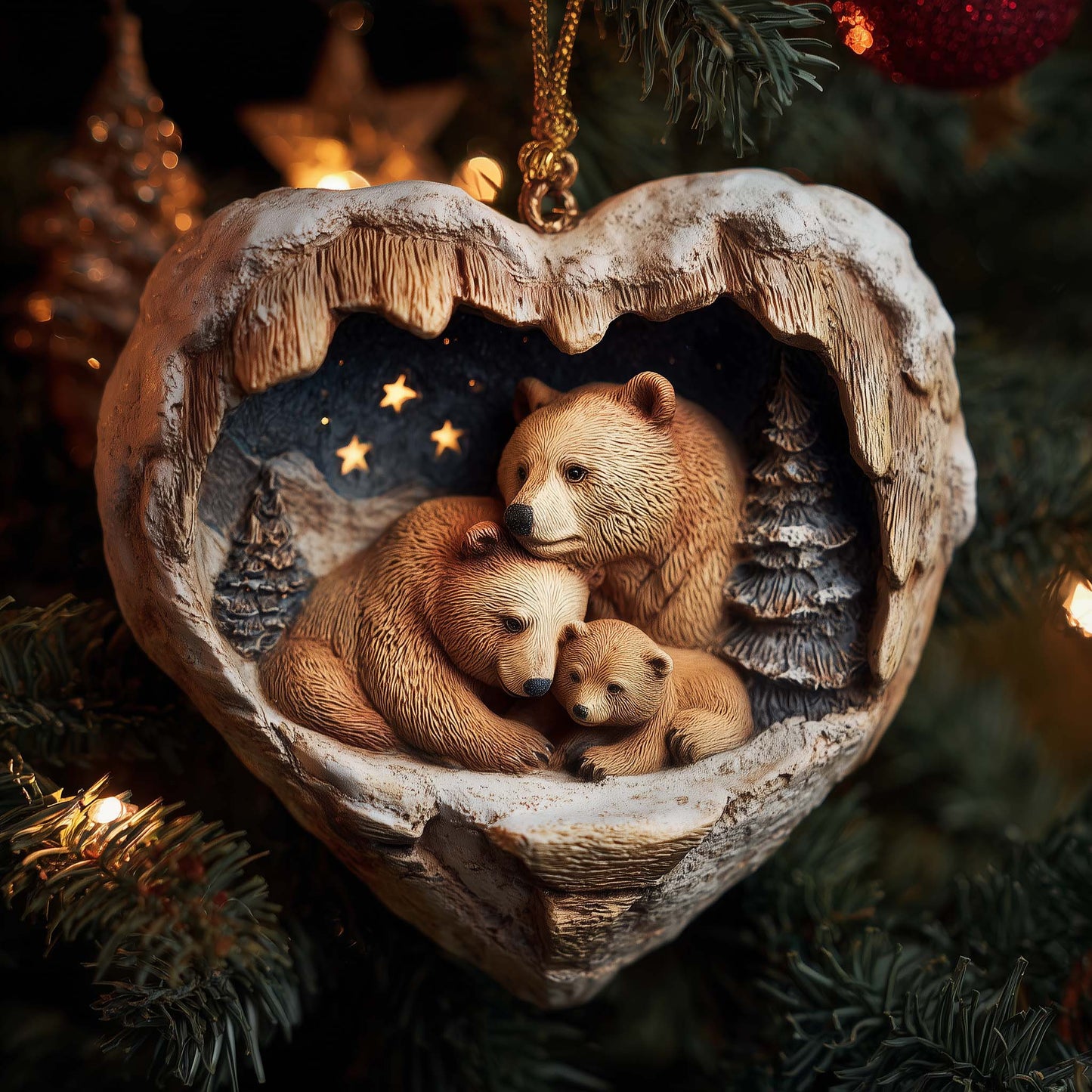 Cozy Bear Family Christmas Mica Ornament GFSPQA33