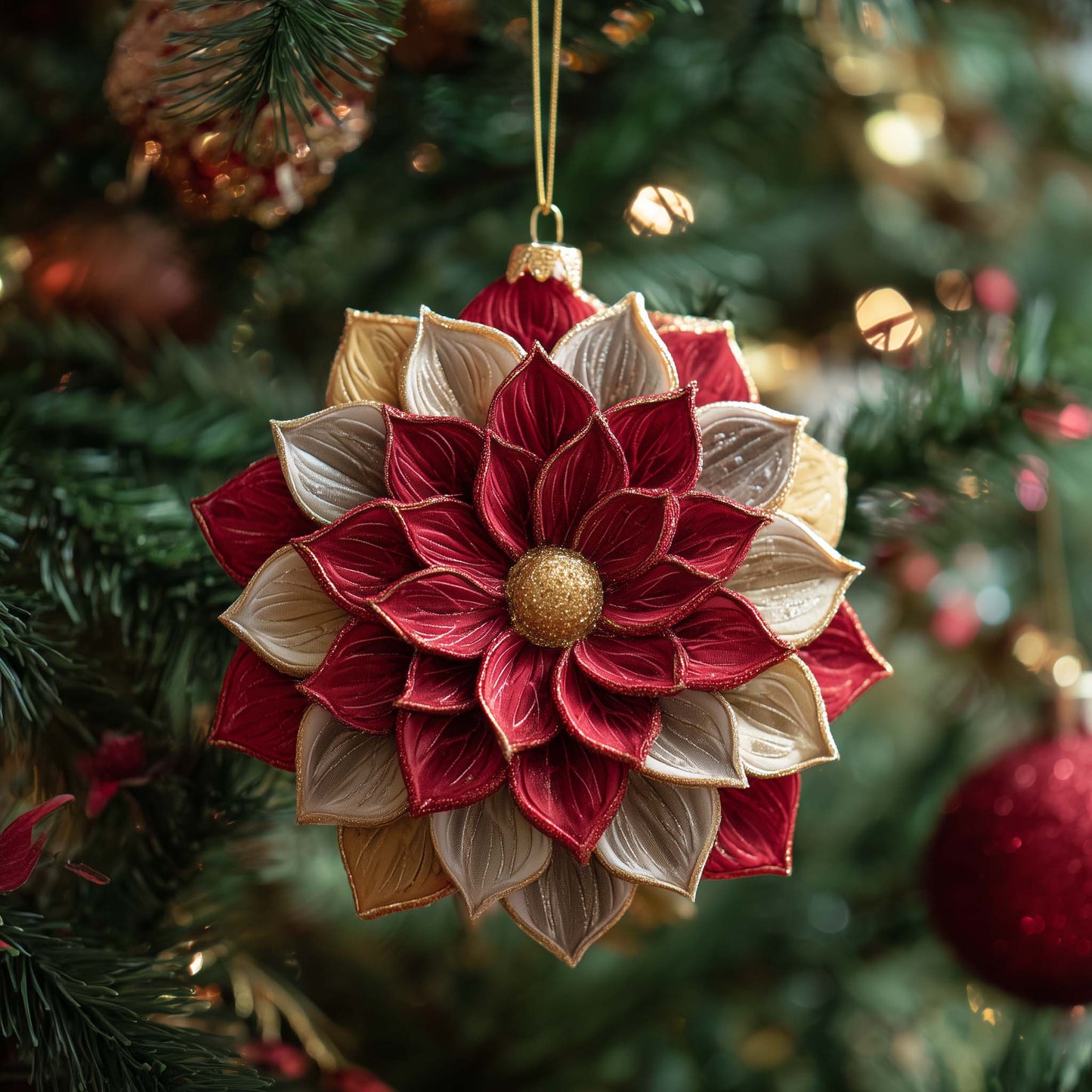 Golden Petal Harmony Bloom Christmas Mica Ornament GFSPQA46