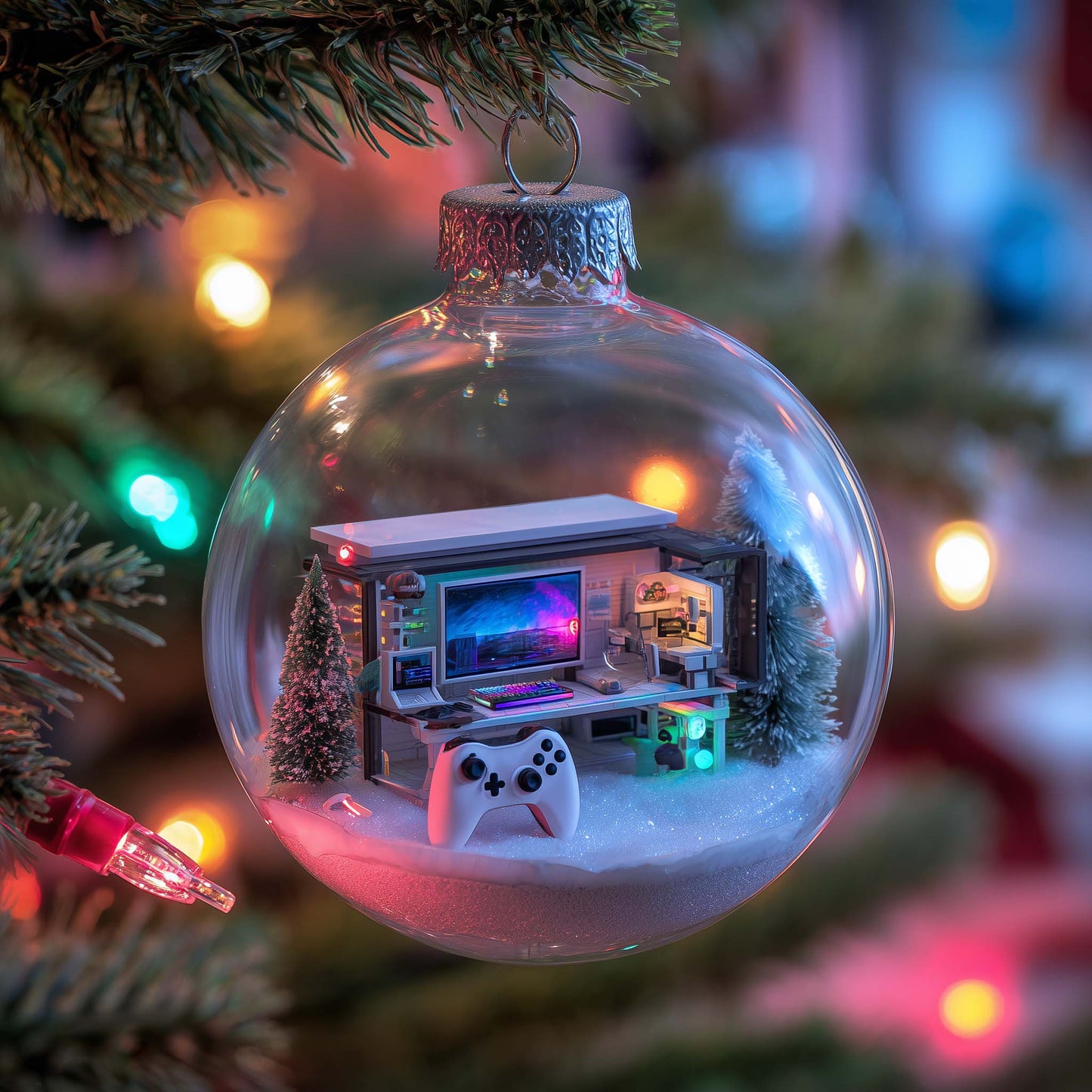 Gamer Winter Setup Christmas Mica Ornament GFSPQA52