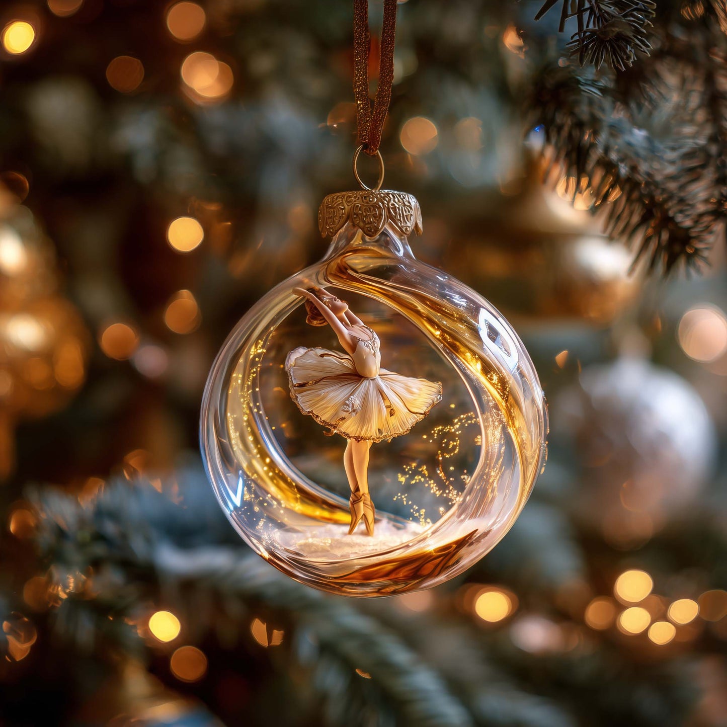 Golden Ballerina Twirl Christmas Mica Ornament GFSPQA61