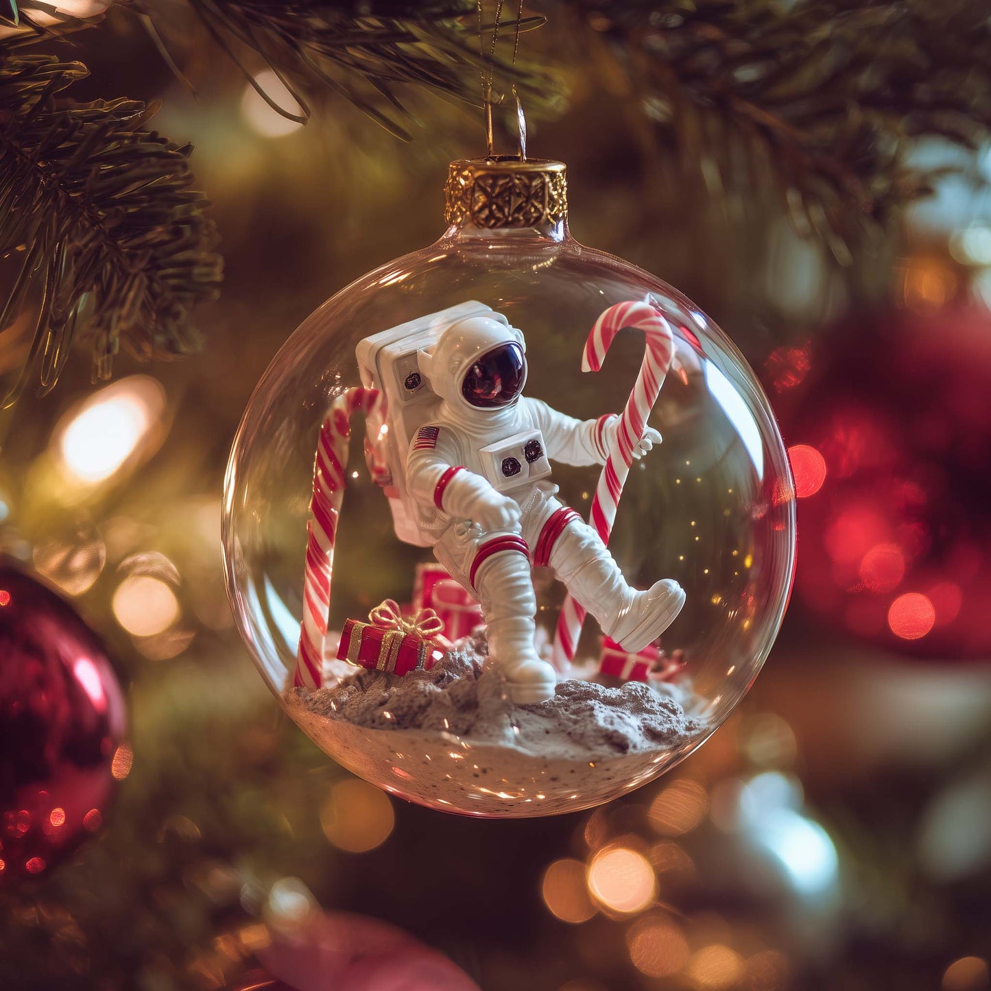 Candy Cane Astronaut Adventure Christmas Mica Ornament GFSPQA62
