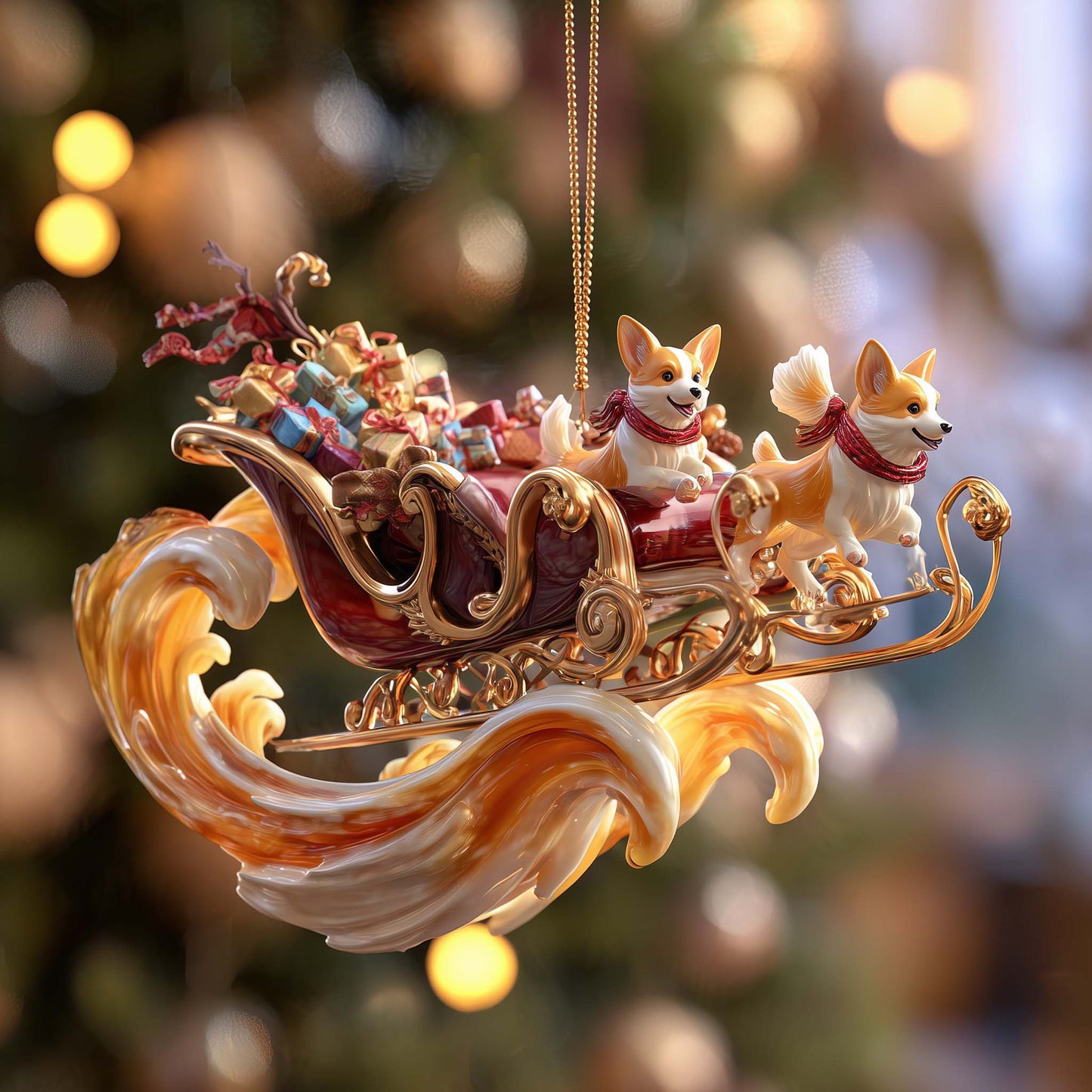 Corgi Sleigh Express Christmas Mica Ornament GFSPQA65