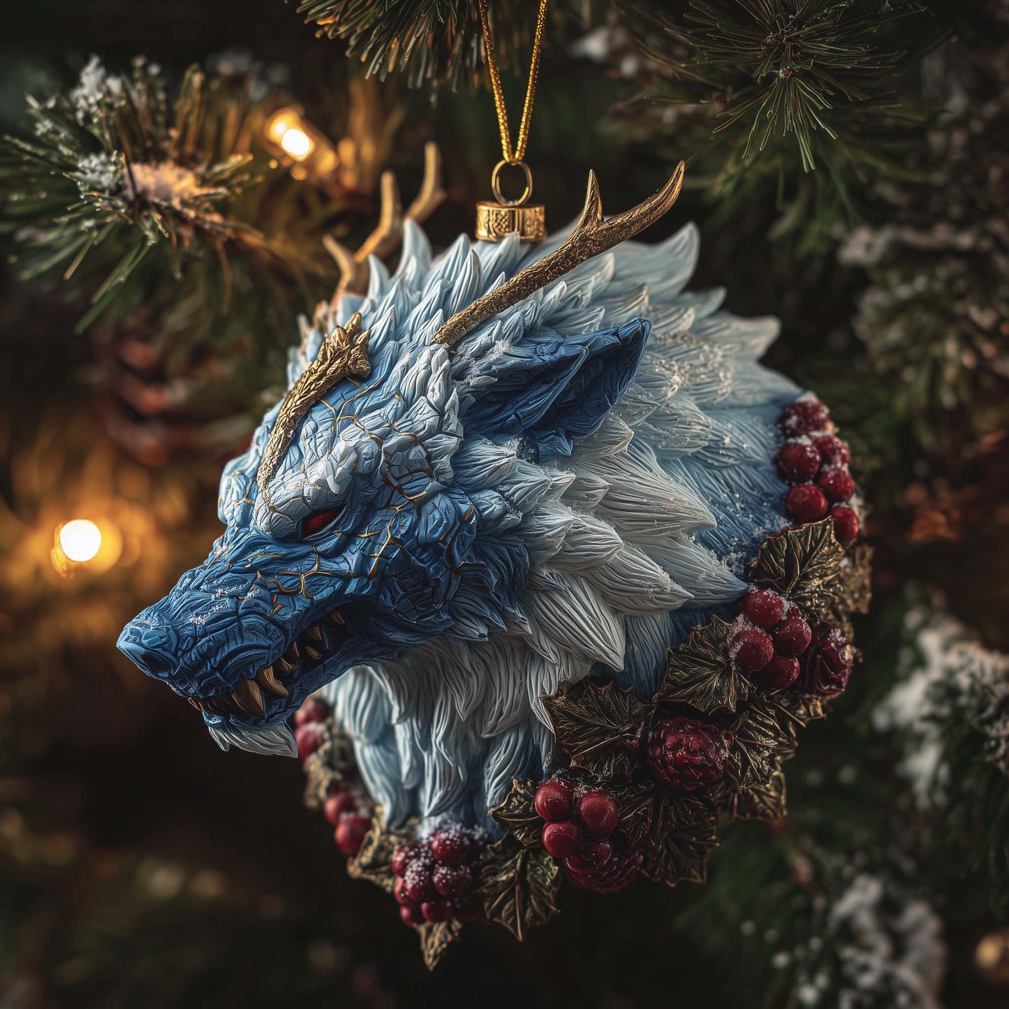 Frostfang Wolf Christmas Mica Ornament GFSPQA78