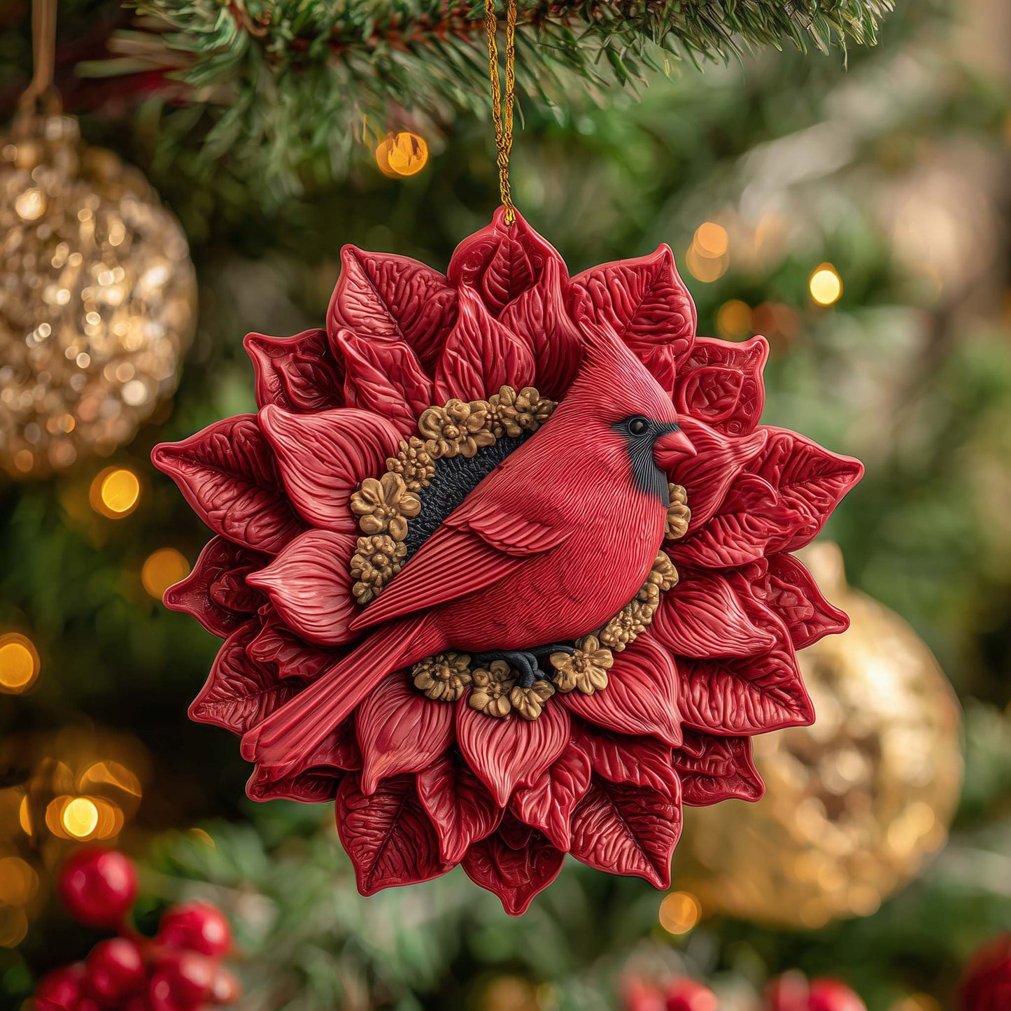 Flower Cardinal Christmas Mica Ornament GFSPQM107