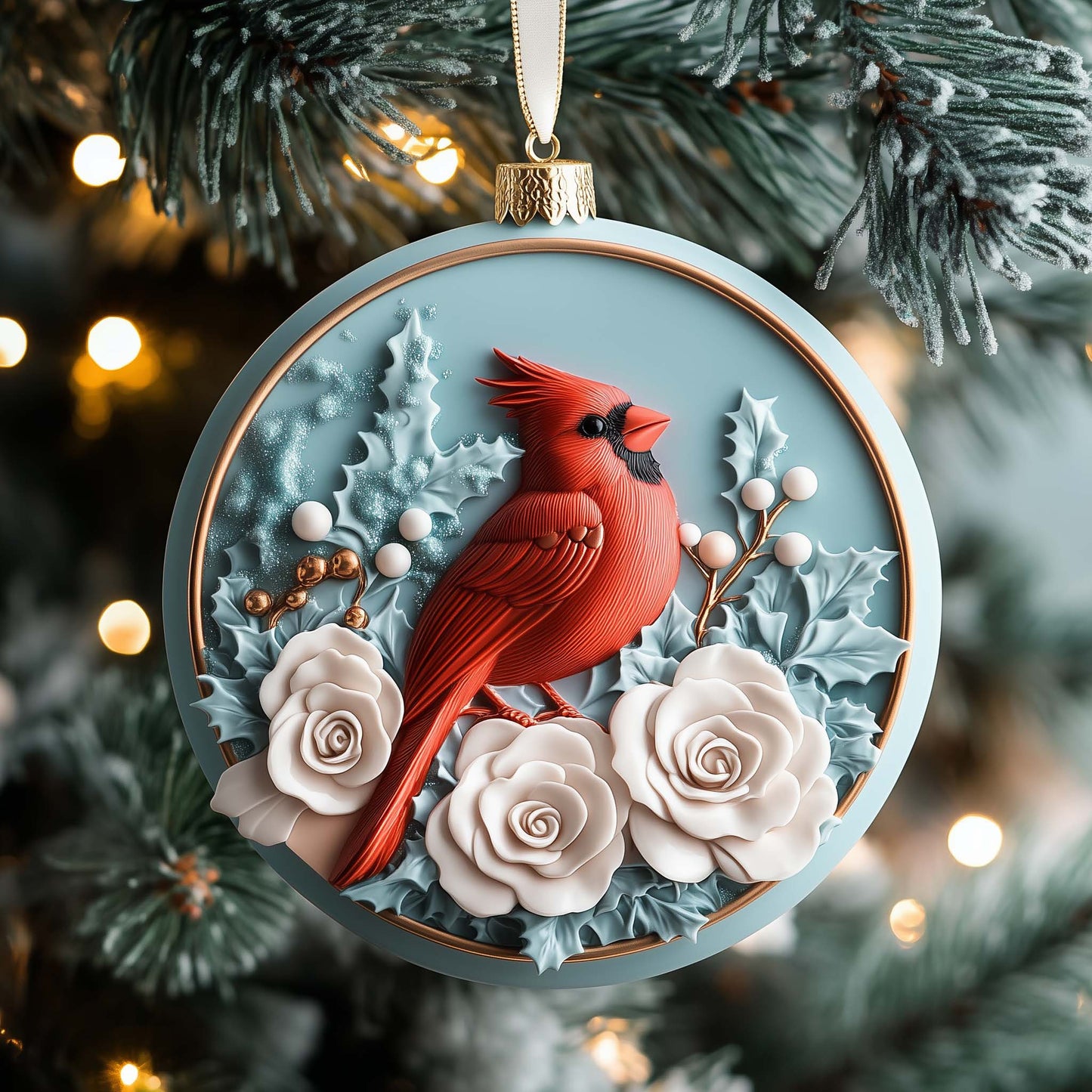 Floral Cardinal Christmas Mica Ornament GFSPQM112