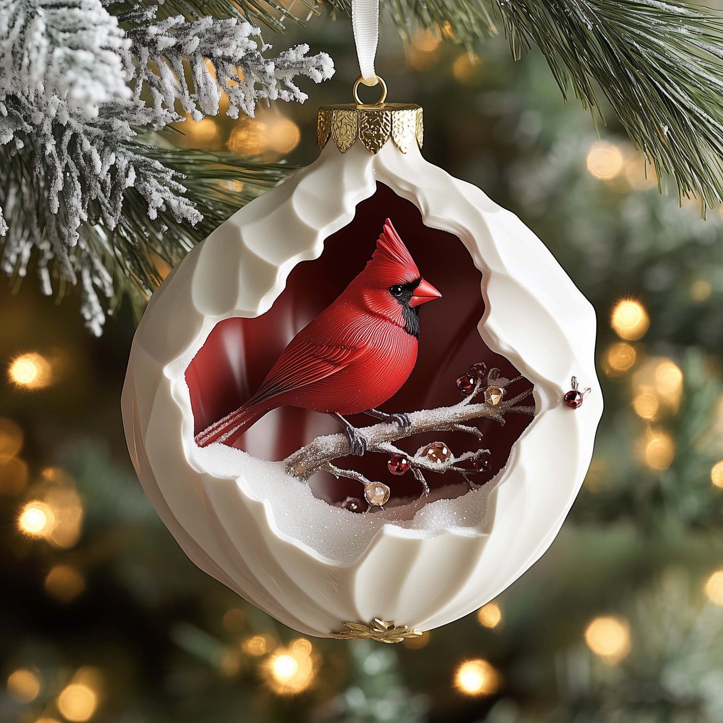 Diorama Cardinal Christmas Mica Ornament GFSPQM115