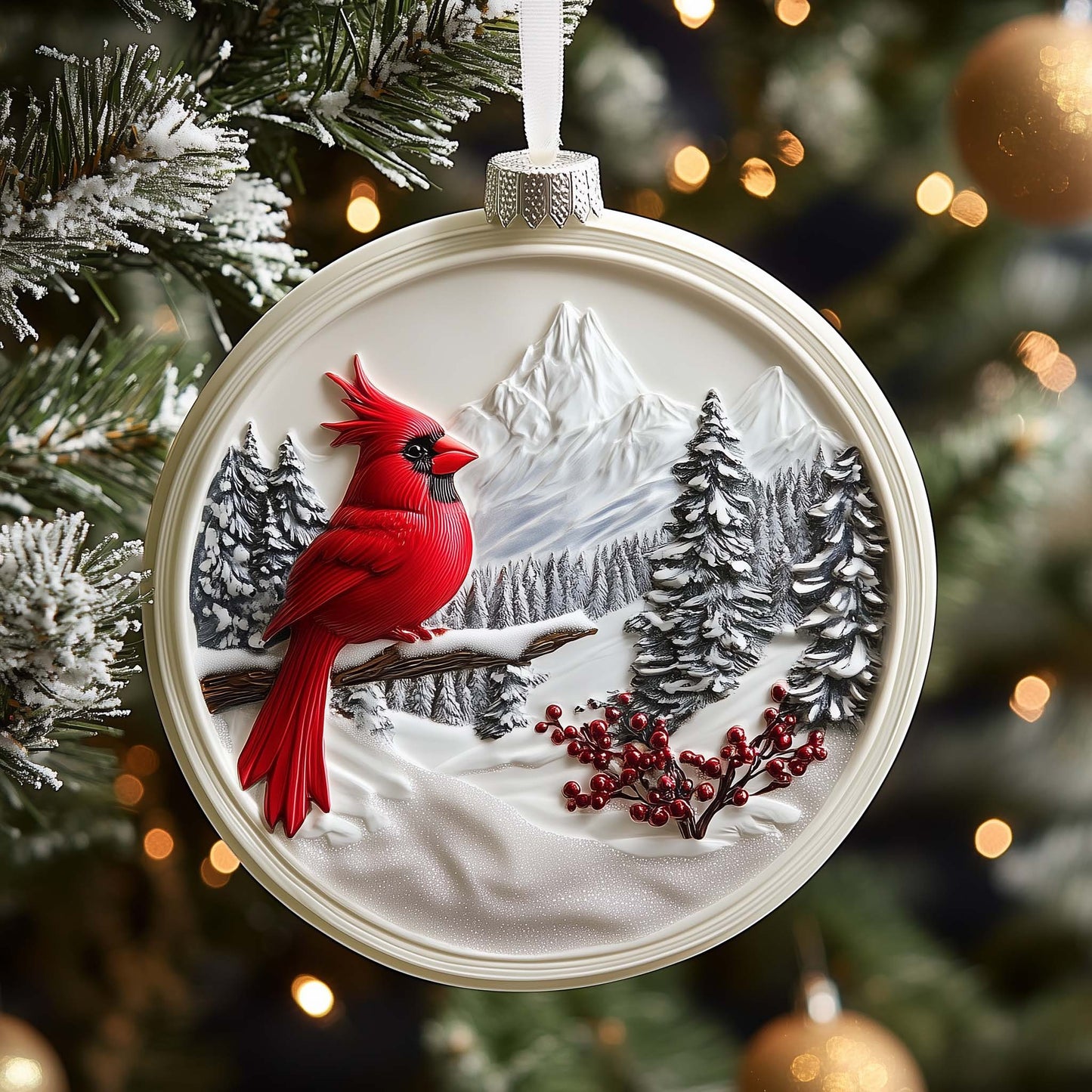 Mountain Cardinal Christmas Mica Ornament GFSPQM118