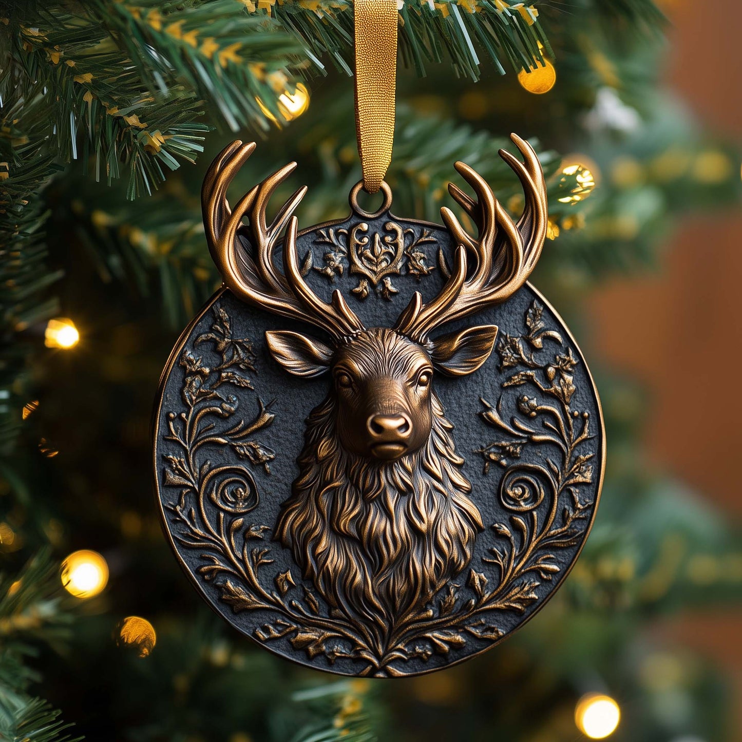 Bronze Stag Christmas Mica Ornament GFSPQM11