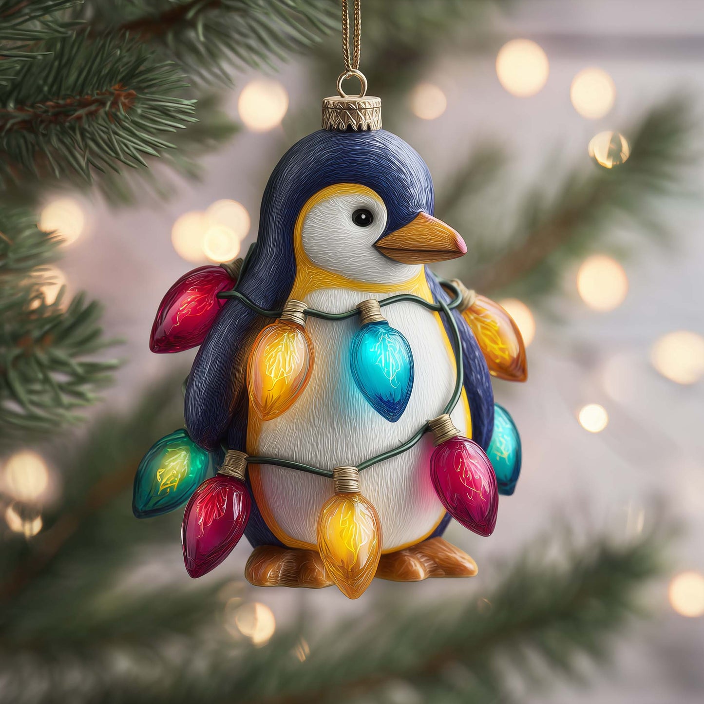 Penguin Lights Christmas Mica Ornament GFSPQM123