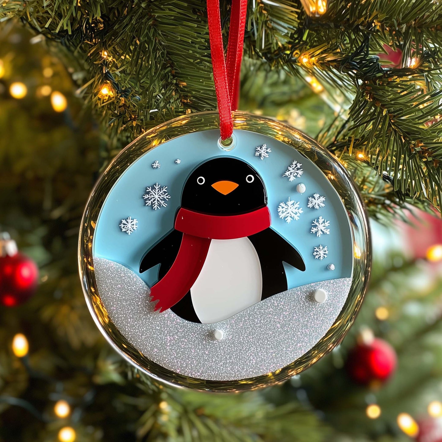 Snowy Penguin Christmas Mica Ornament GFSPQM136