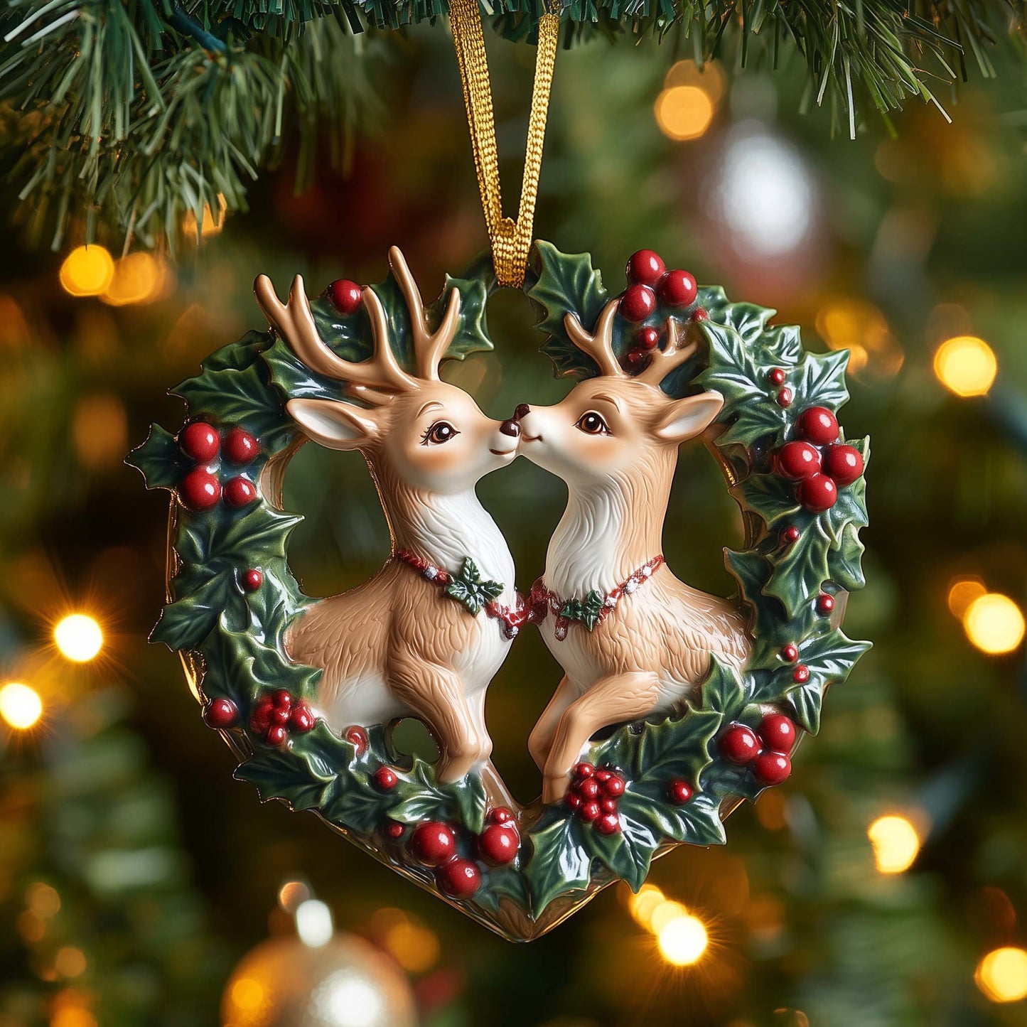 Kissing Reindeer Christmas Mica Ornament GFSPQM14