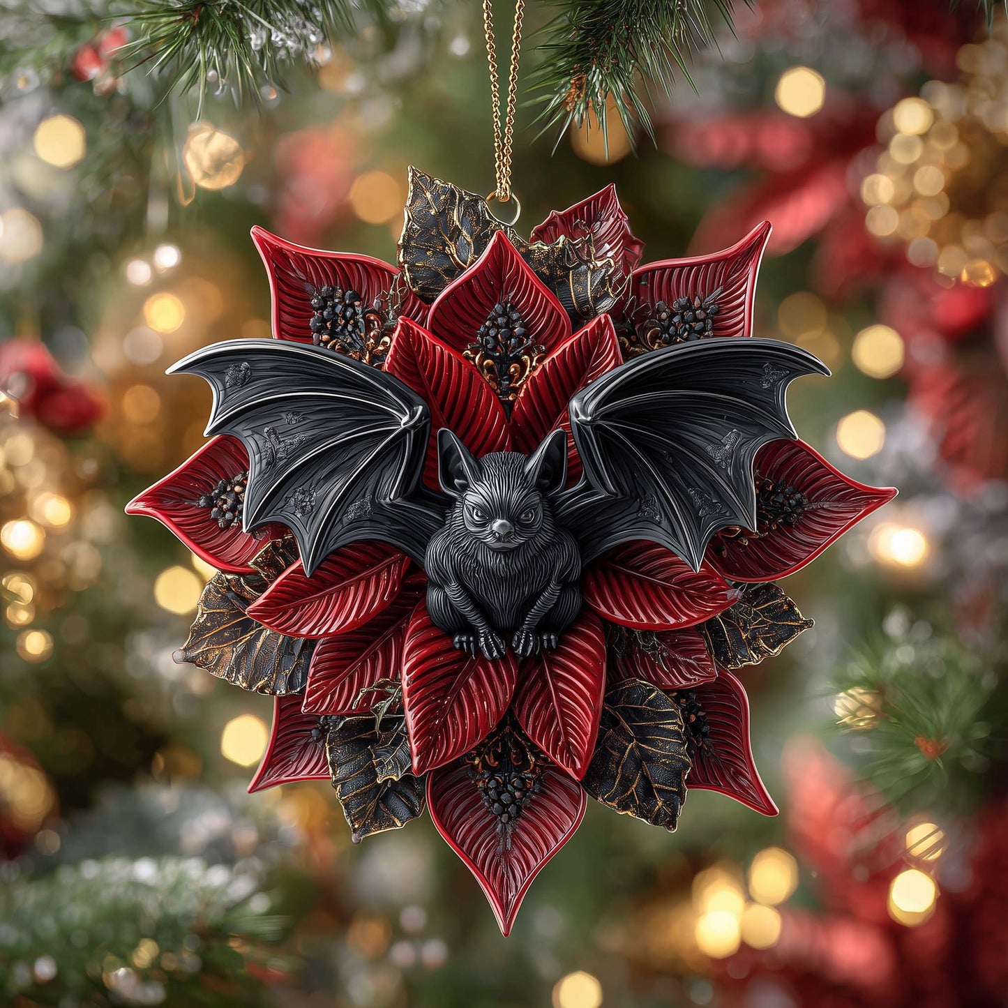 Poinsettia Bat Christmas Mica Ornament GFSPQM163