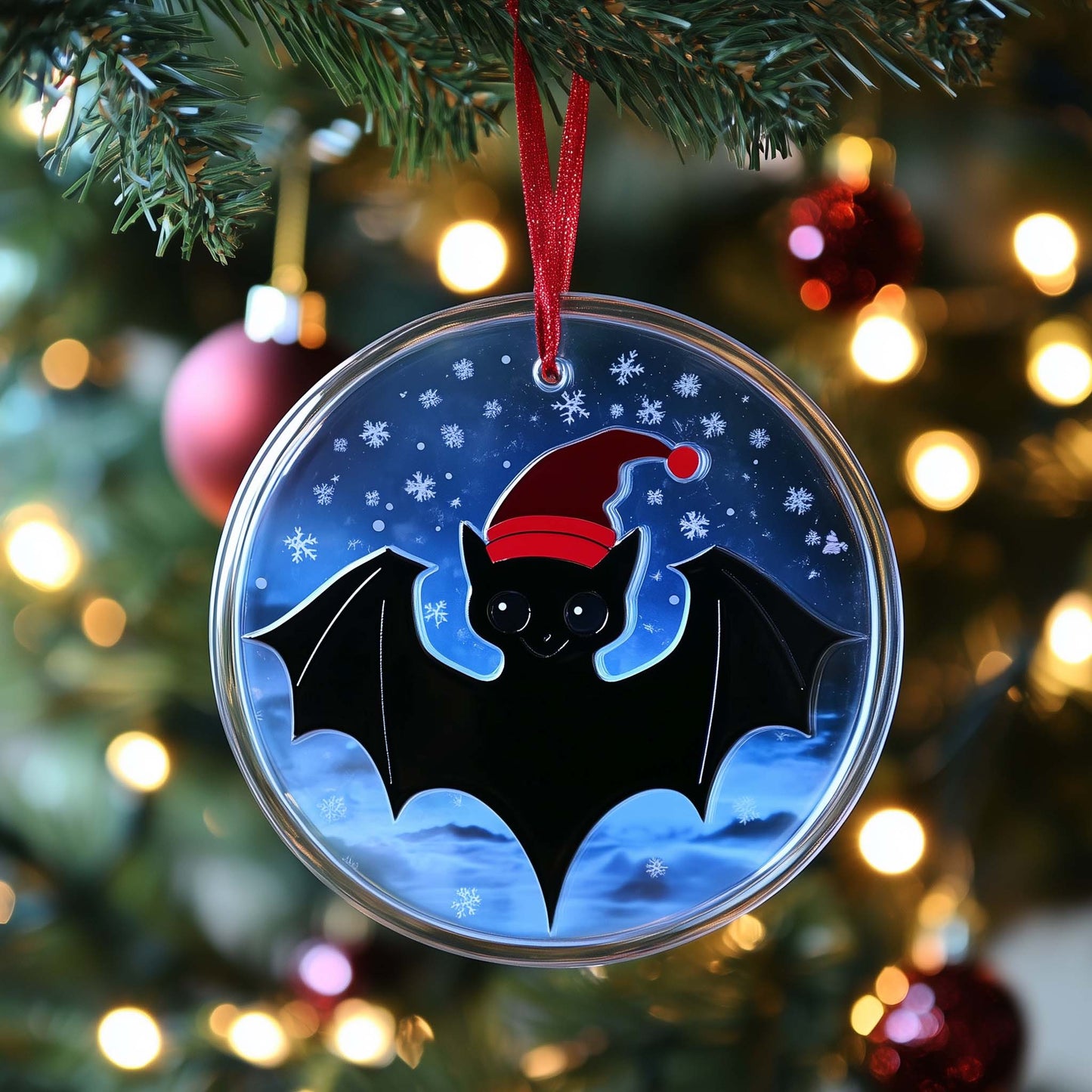 Santa Bat Christmas Mica Ornament GFSPQM176