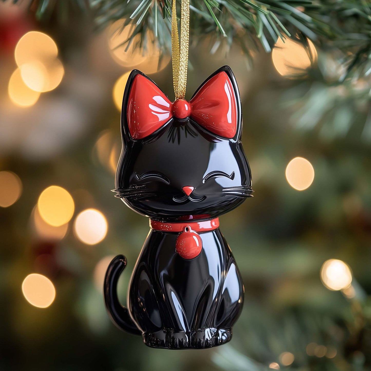 Bow Kitty Christmas Mica Ornament GFSPQM186