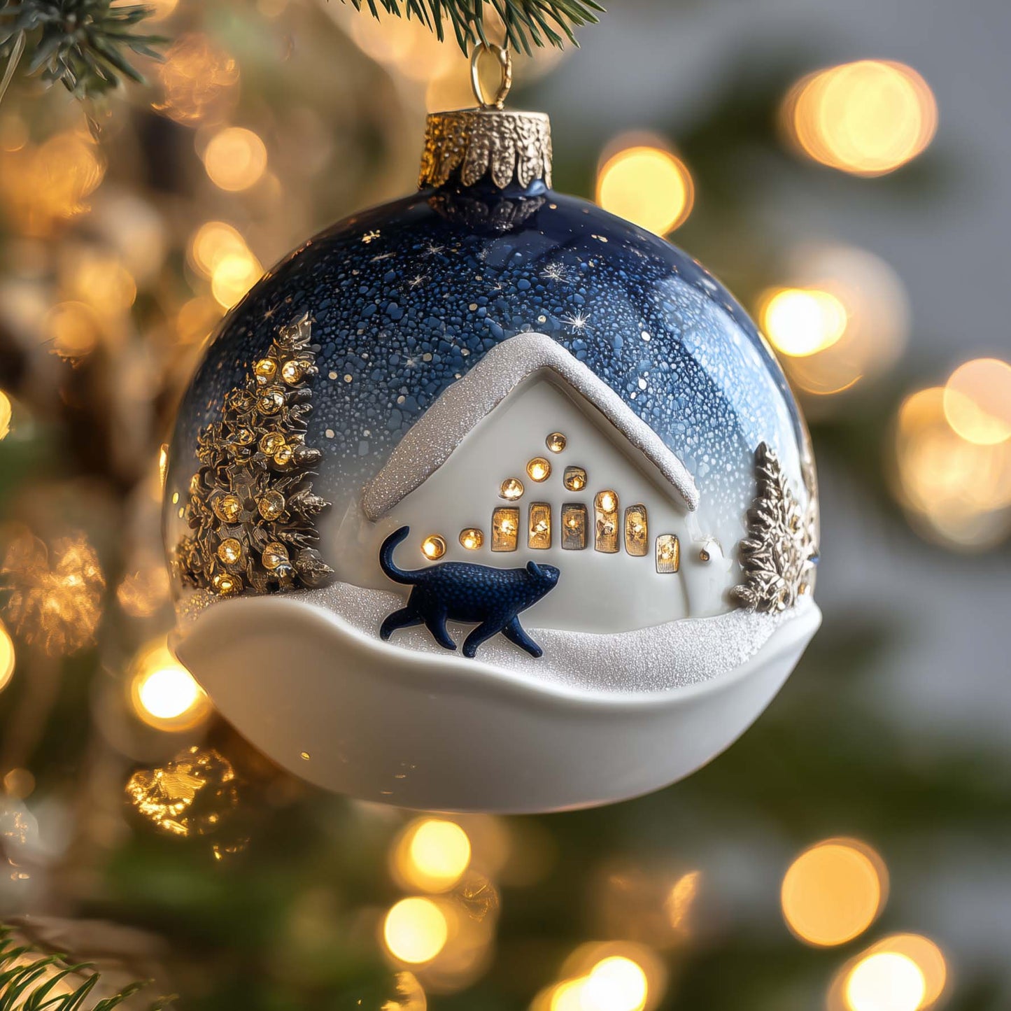 Cabin Cat Christmas Mica Ornament GFSPQM188