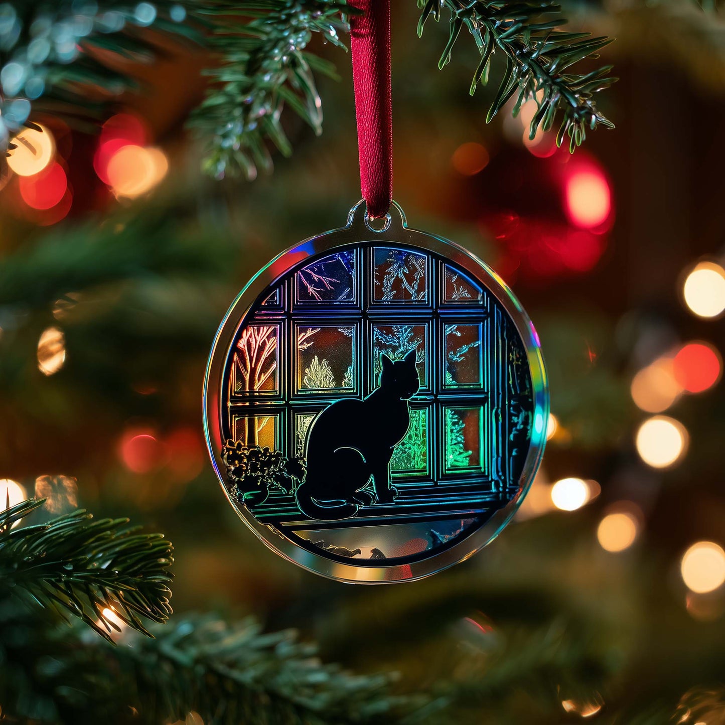 Window Cat Christmas Mica Ornament GFSPQM196