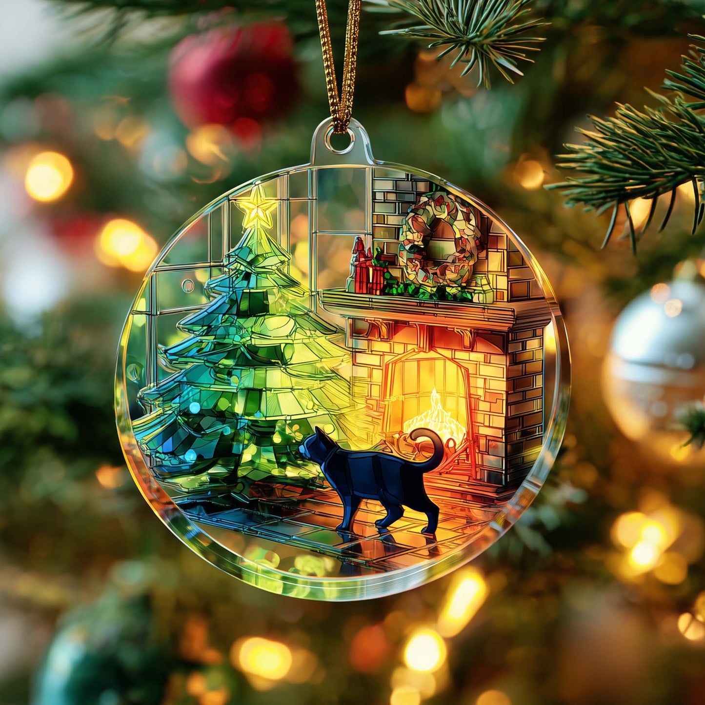 Cozy Cat Christmas Mica Ornament GFSPQM198