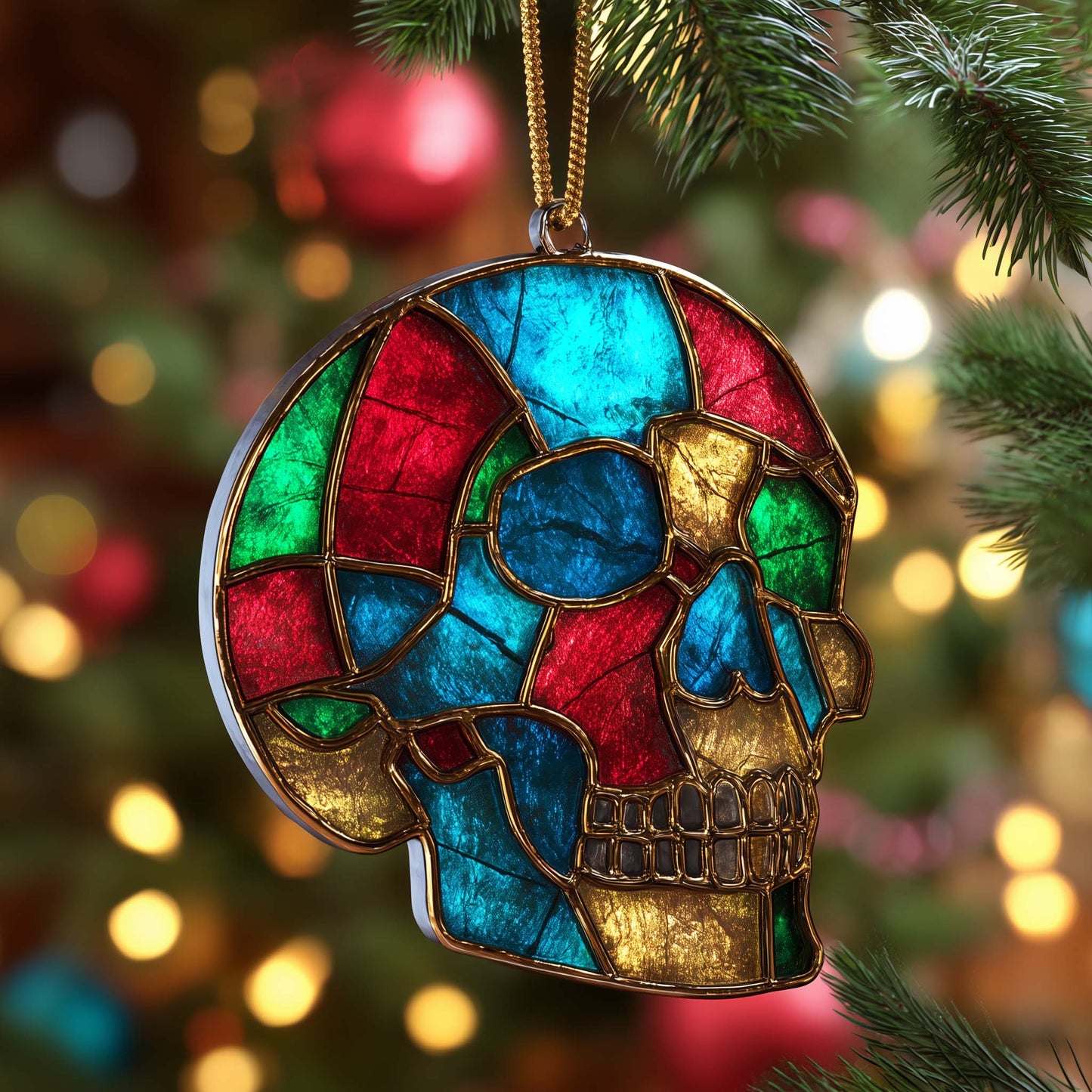 Stained Skull Christmas Mica Ornament GFSPQM213