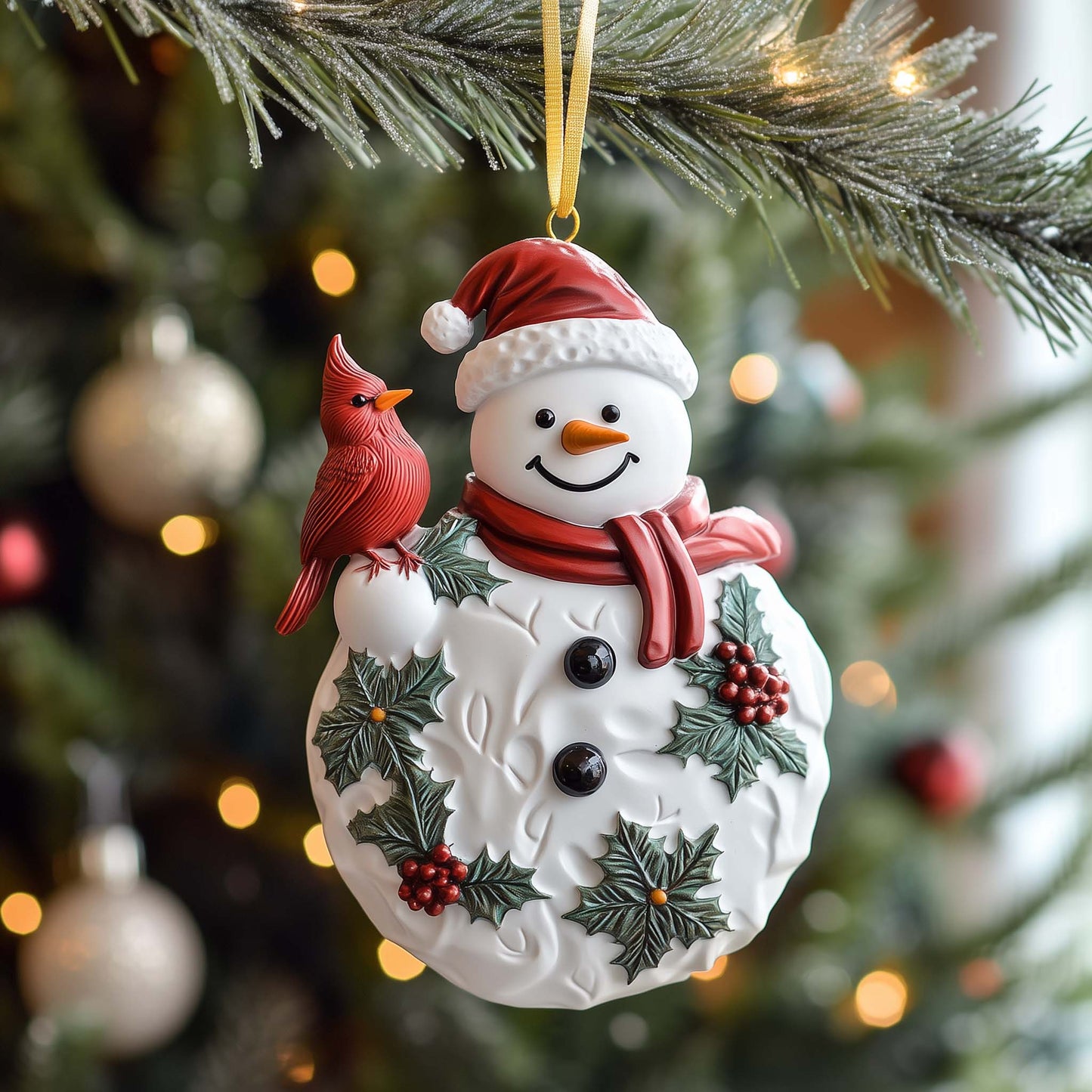 Cardinal Snowman Christmas Mica Ornament GFSPQM22
