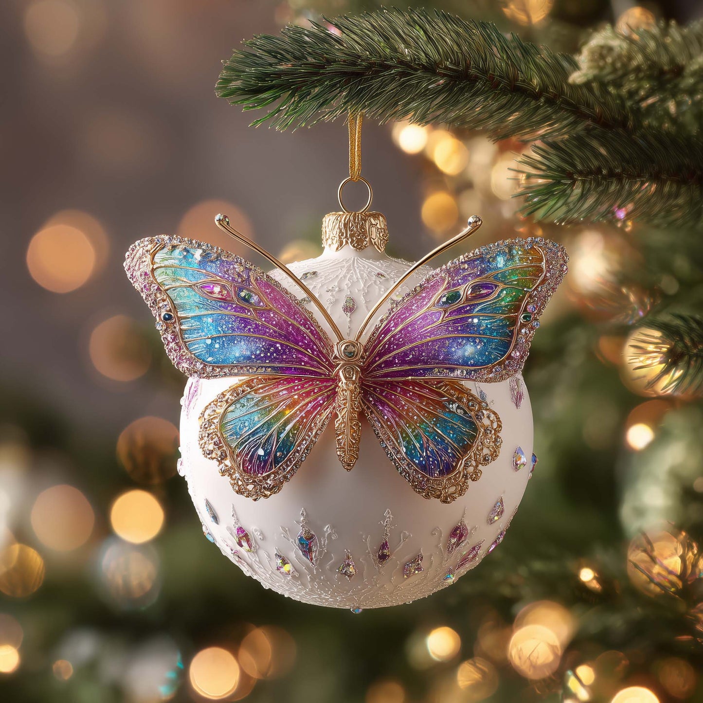 Rainbow Butterfly Christmas Mica Ornament GFSPQM228